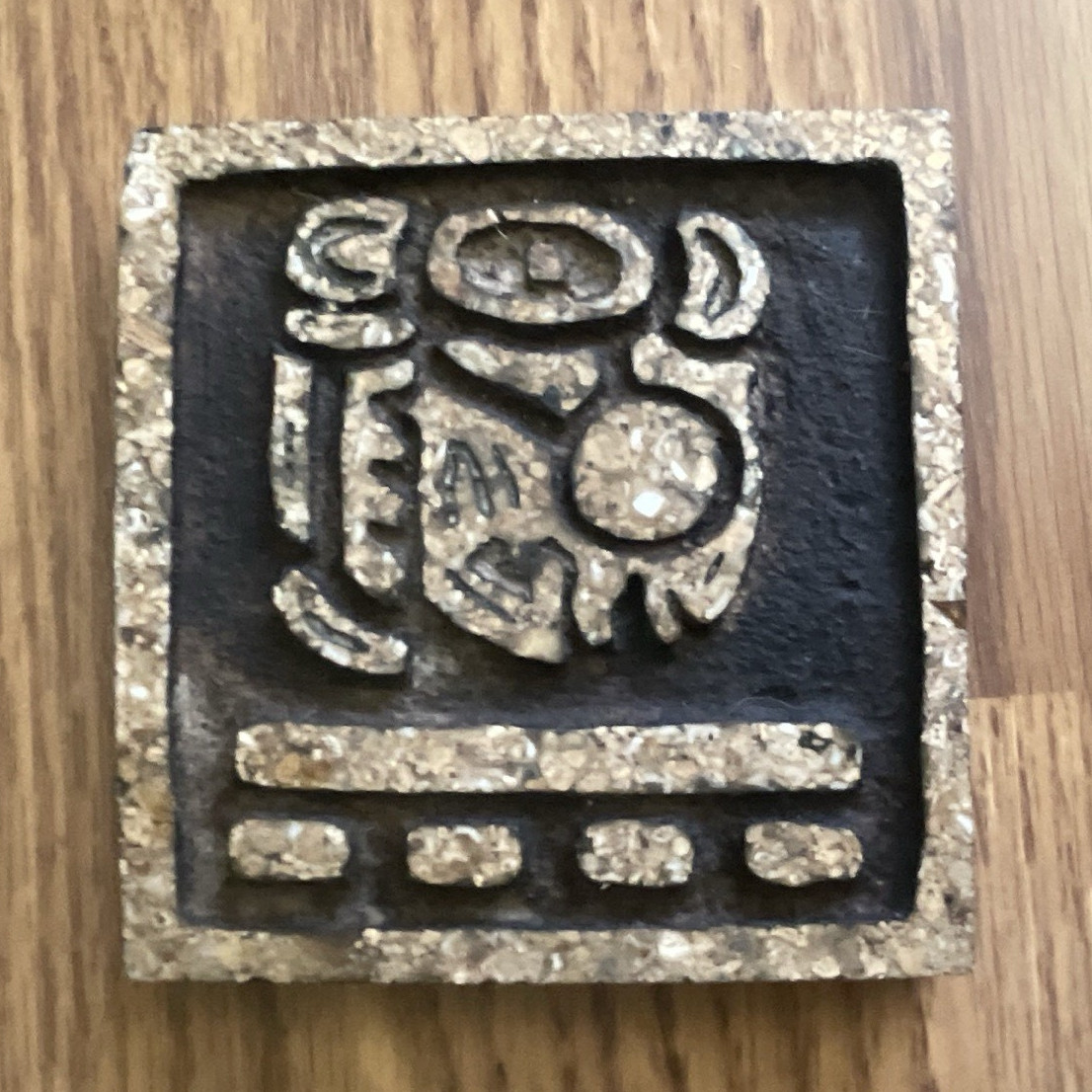Square Ceramic Tile Raised Relief Glazed Finish Black & Gold Abstract Art