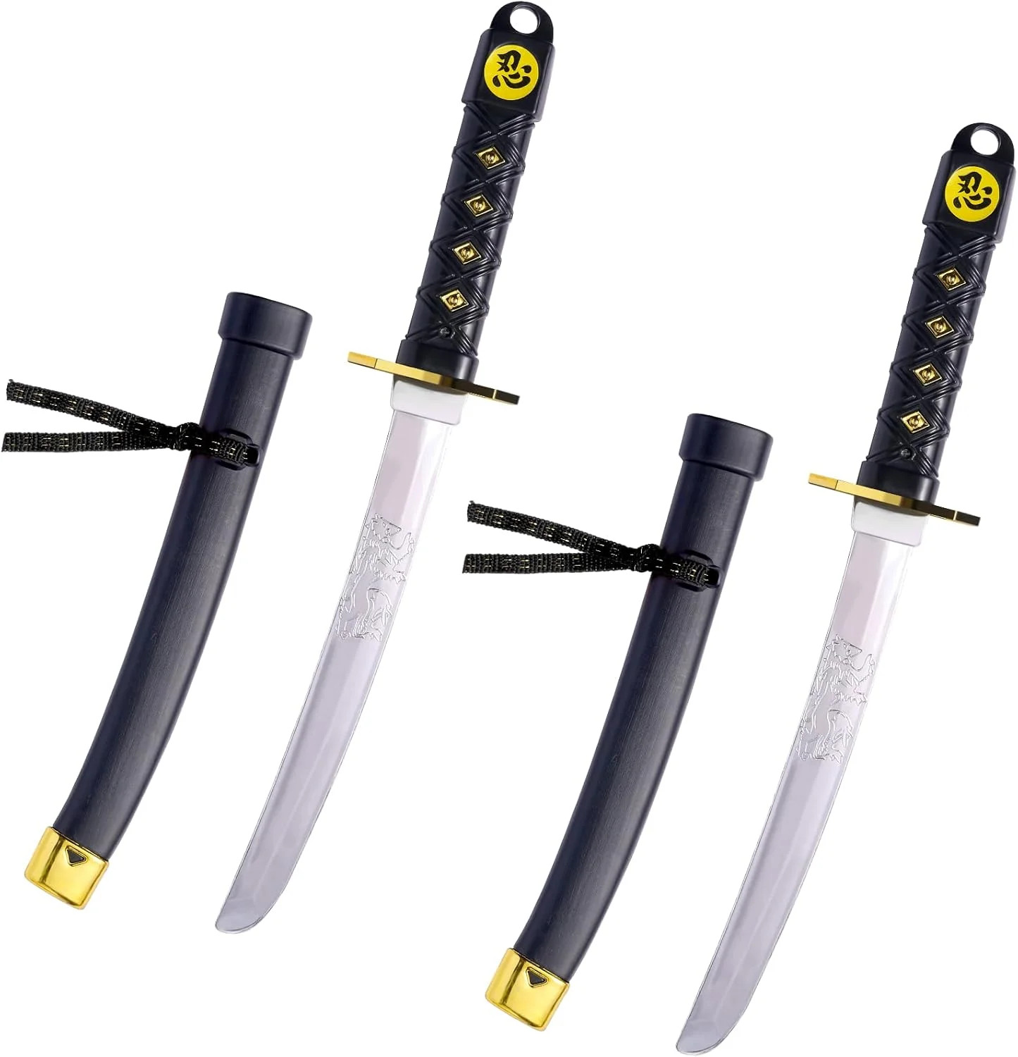 2 Pcs Plastic Samurai Sword with Sheath, Ninja Swords Katana Toy Halloween Costu