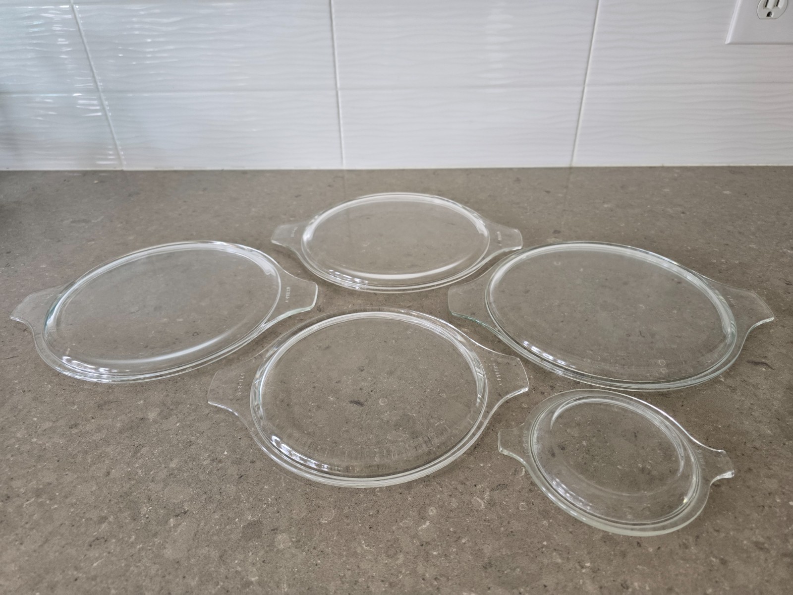 Vintage Clear Round Pyrex Replacement Lids – 475-C / 474-C / 680-C – Lot of 5