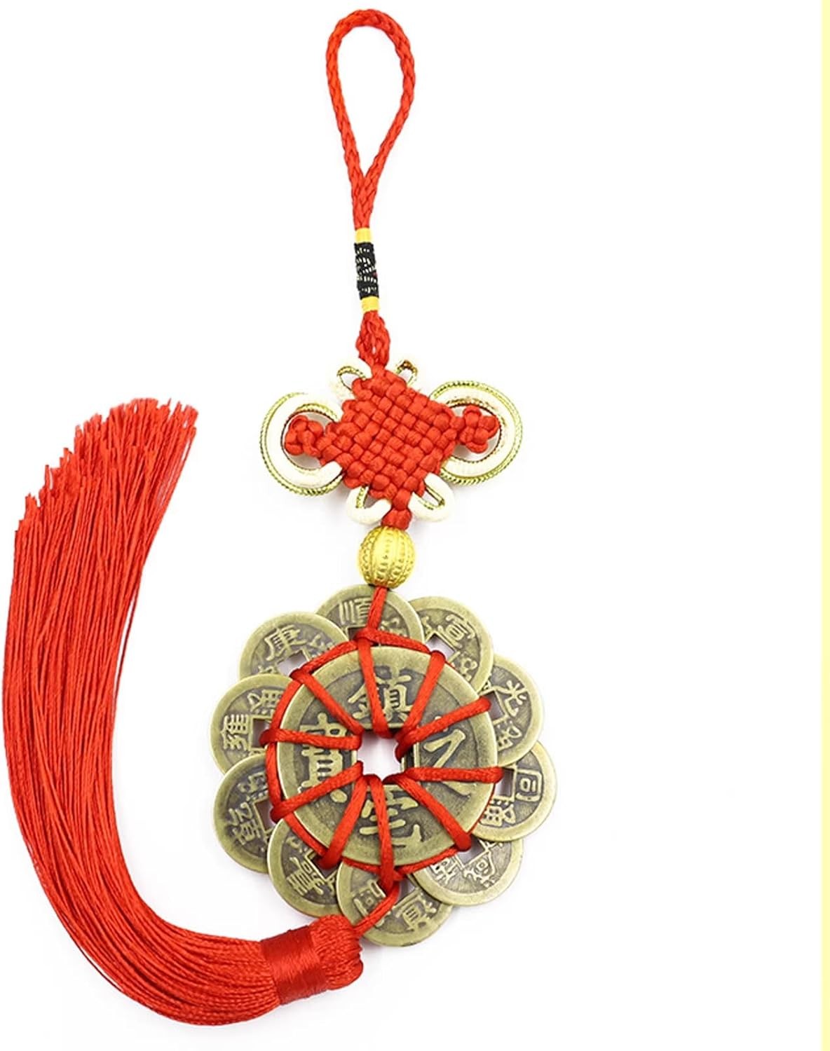 Feng Shui Coins with Chinese Knot, Lucky Wealth Charm Hanging Decoration