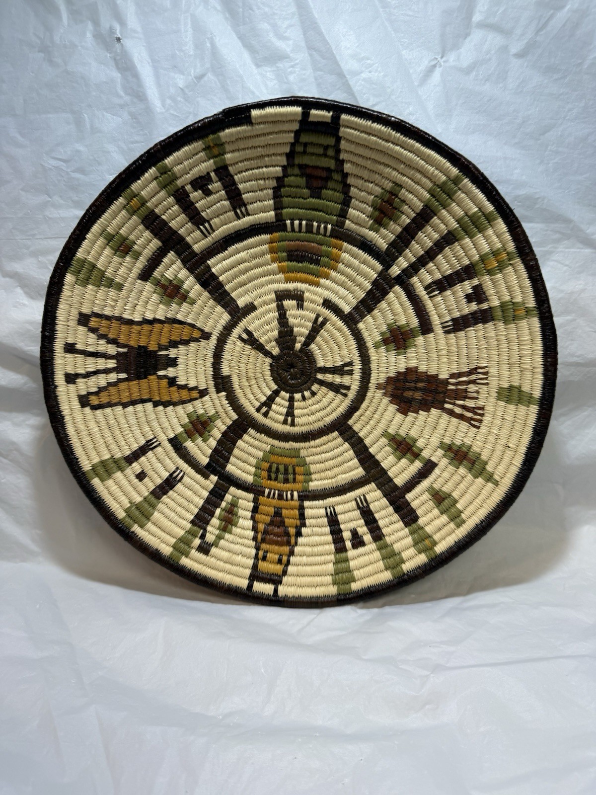 Vintage American Indian Hopi Woven Coil Basket Bowl 10” Hanging Display