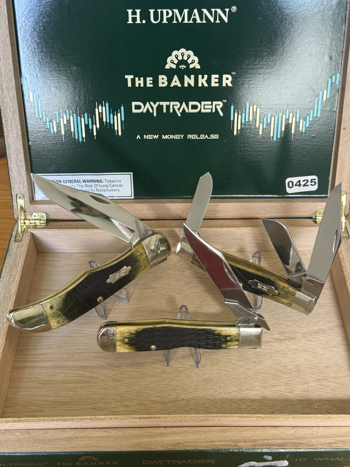 NIB Case XX Cheetah BUNDLE Olive Green Bone Large Stockman Folding Hunter Knife