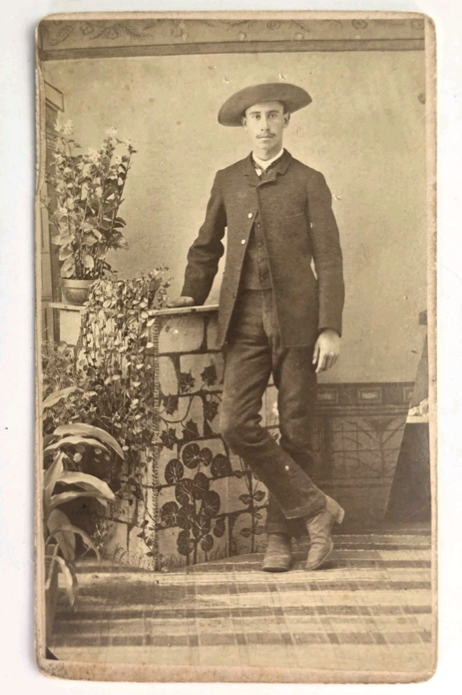 Antique CDV Photo Id’d Brown Victorian Western Cowboy Man Boots Hat Old West