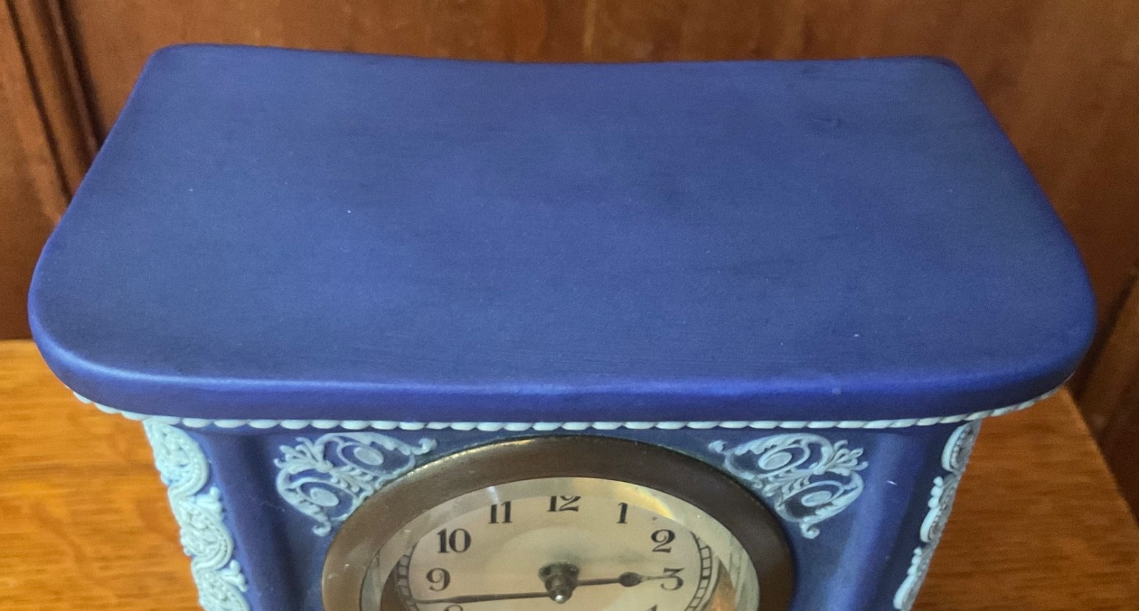 Antique Wedgwood Dark Blue Dipped Jasperware Clock Working & Original