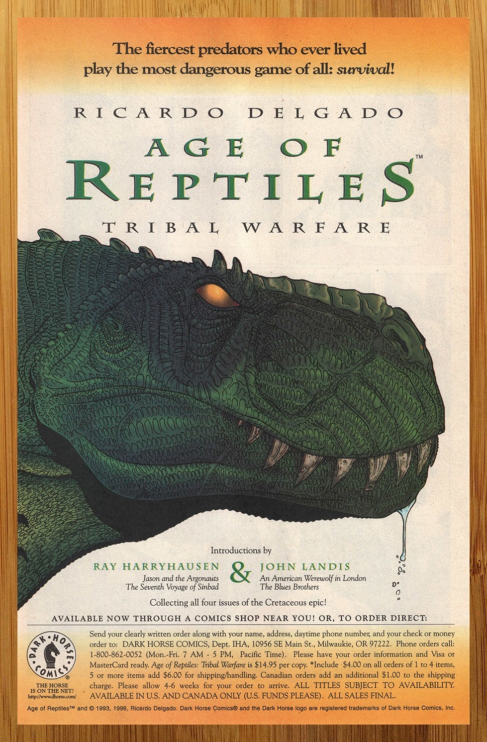 1996 Dark Horse Age of Reptiles Tribal Warfare Print Ad/Poster Ricardo Delgado