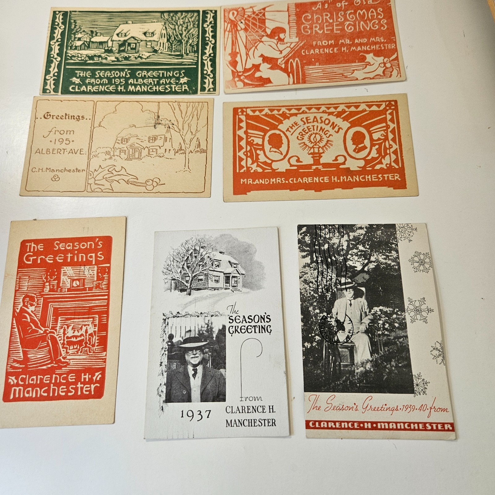 Rare Set 7 Diff Privately Created Seasons Greetings Postcards From 1930 to 1939
