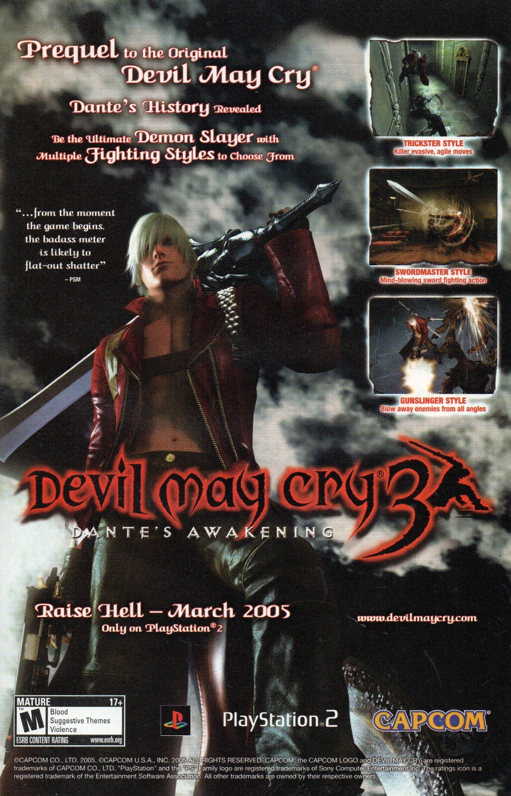 2005 DEVIL MAY CRY 3 Dante’s Awakening PRINT AD – PS2 CAPCOM VIDEO GAME ART