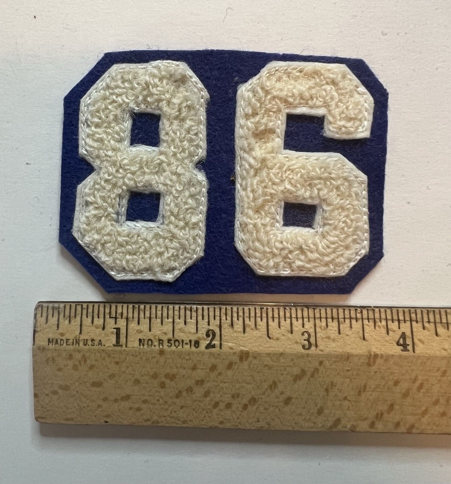 Vtg Deadstock Chenille Varsity Patch Number 86 Letterman Jacket Blue White 3.25″
