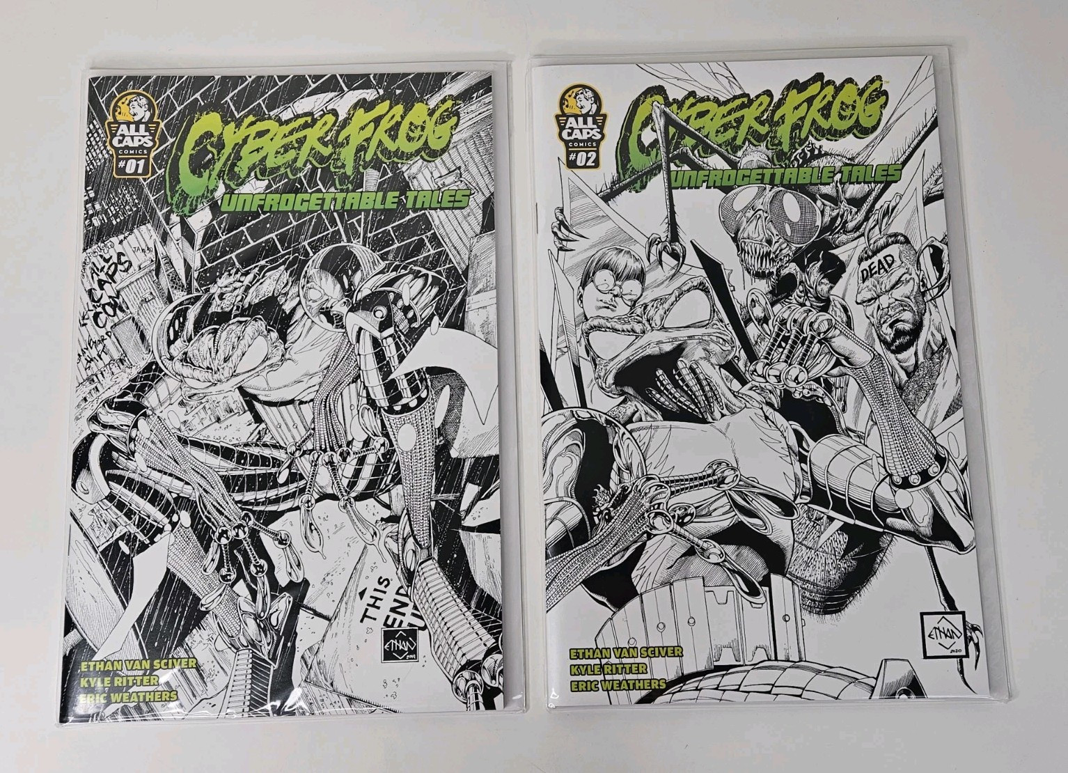 Cyberfrog Unfrogettable Tales #1-2 All Caps Comics 2020 Black & White Covers
