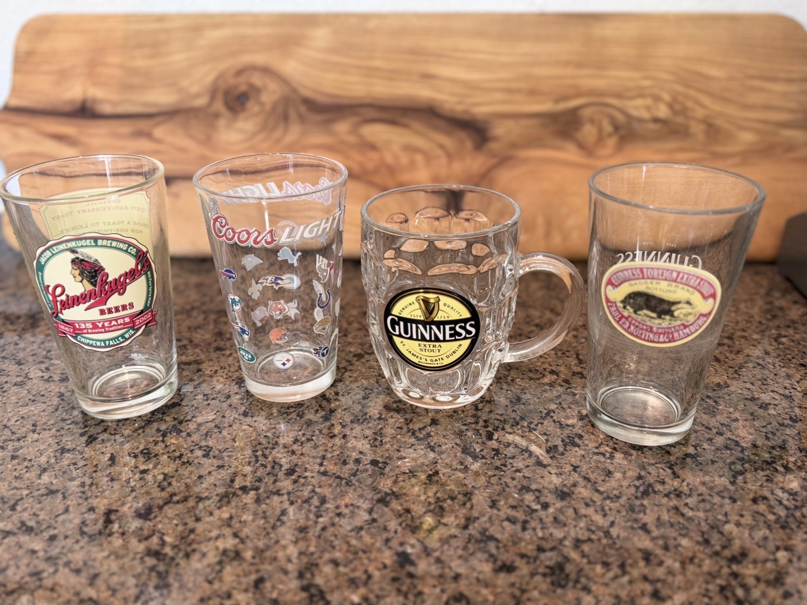 Beer Glasses Variety Lot of 4 Branded Pint 16 Oz Breweriana Collection