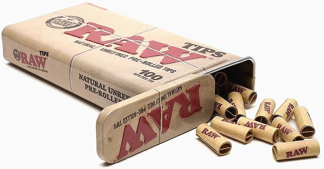 RAW PRE-ROLLED TIPS Filter Tips 100 Count Tin Case *Great Price* *USA Shipped!*
