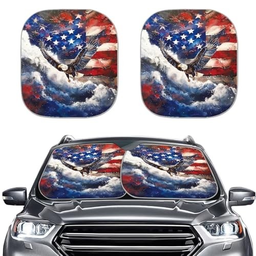 Pattern Auto Front Windshield Sun Shade 2 Pieces Set Eagle American Flag