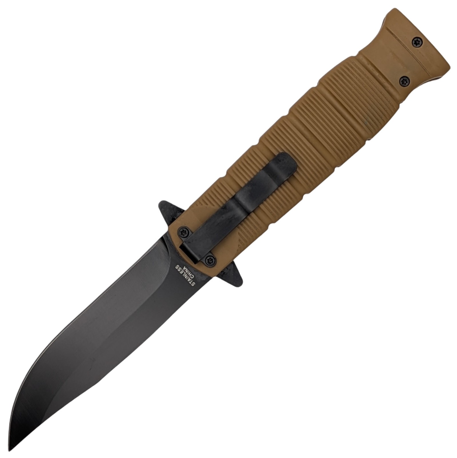 Spring-Assist Folding Knife Black Blade Brown Rubber Handle Tactical EDC 4.75in