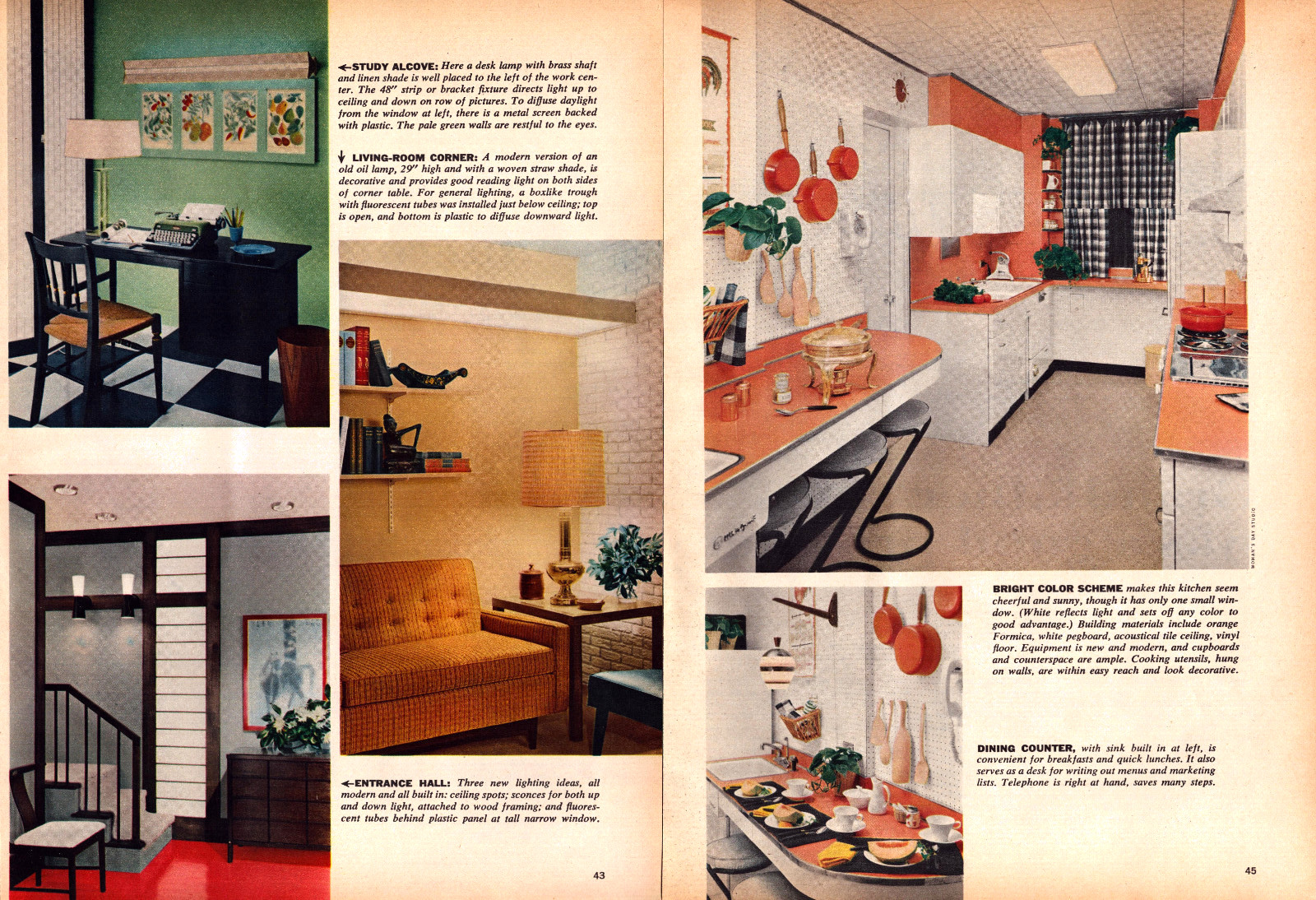 Mid Century Modern MCM Furniture Decor Kitchen Desk Lamps Vintage Print 1959