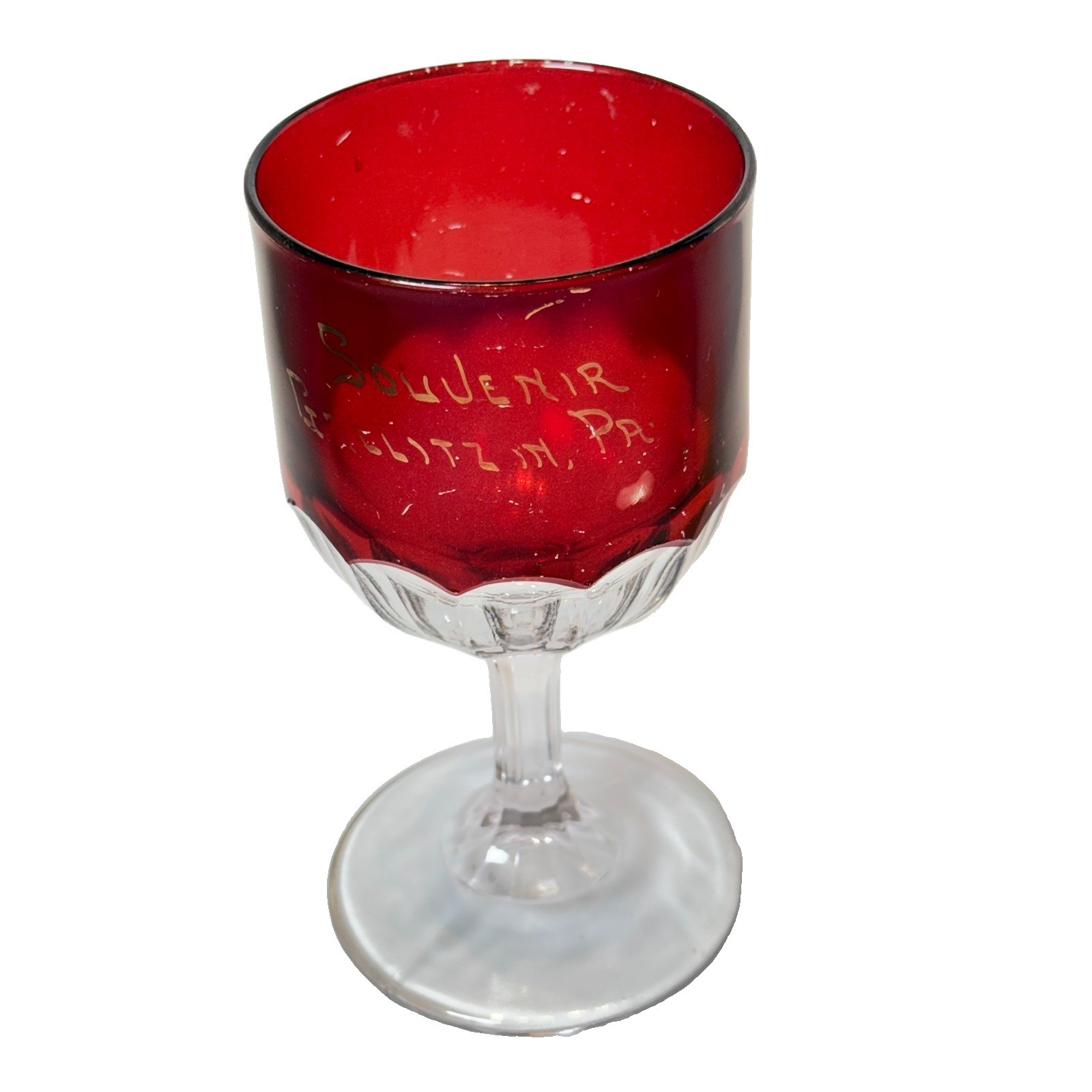 Gallitzin Pennsylvania PA ANTIQUE Ruby Red Flash Souvenir Glass TRINKET GOBLET