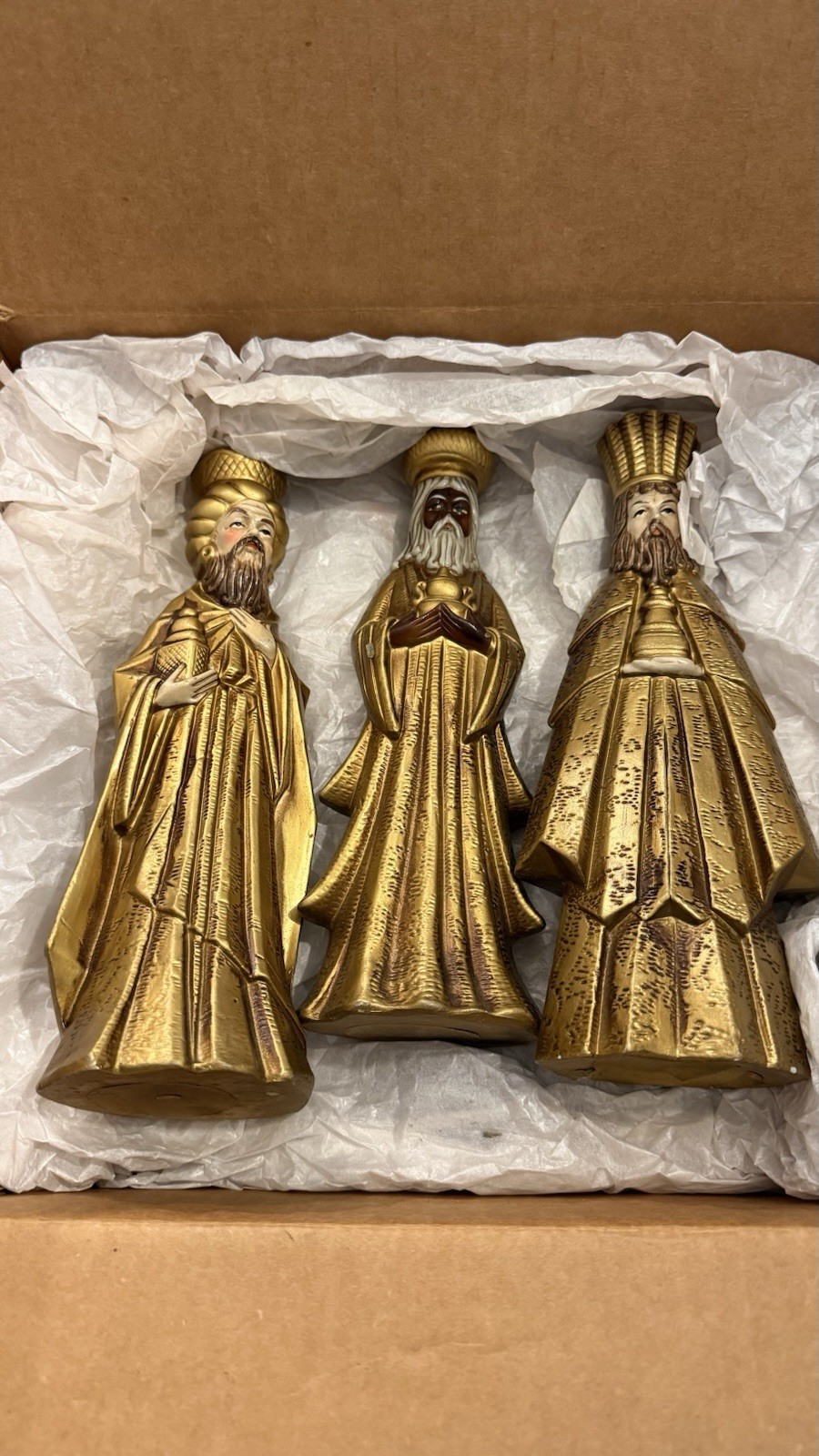 Nativity Three Wise Men Magi Vintage MCM 9.5” Gold Candleholders Japan LRG SEE