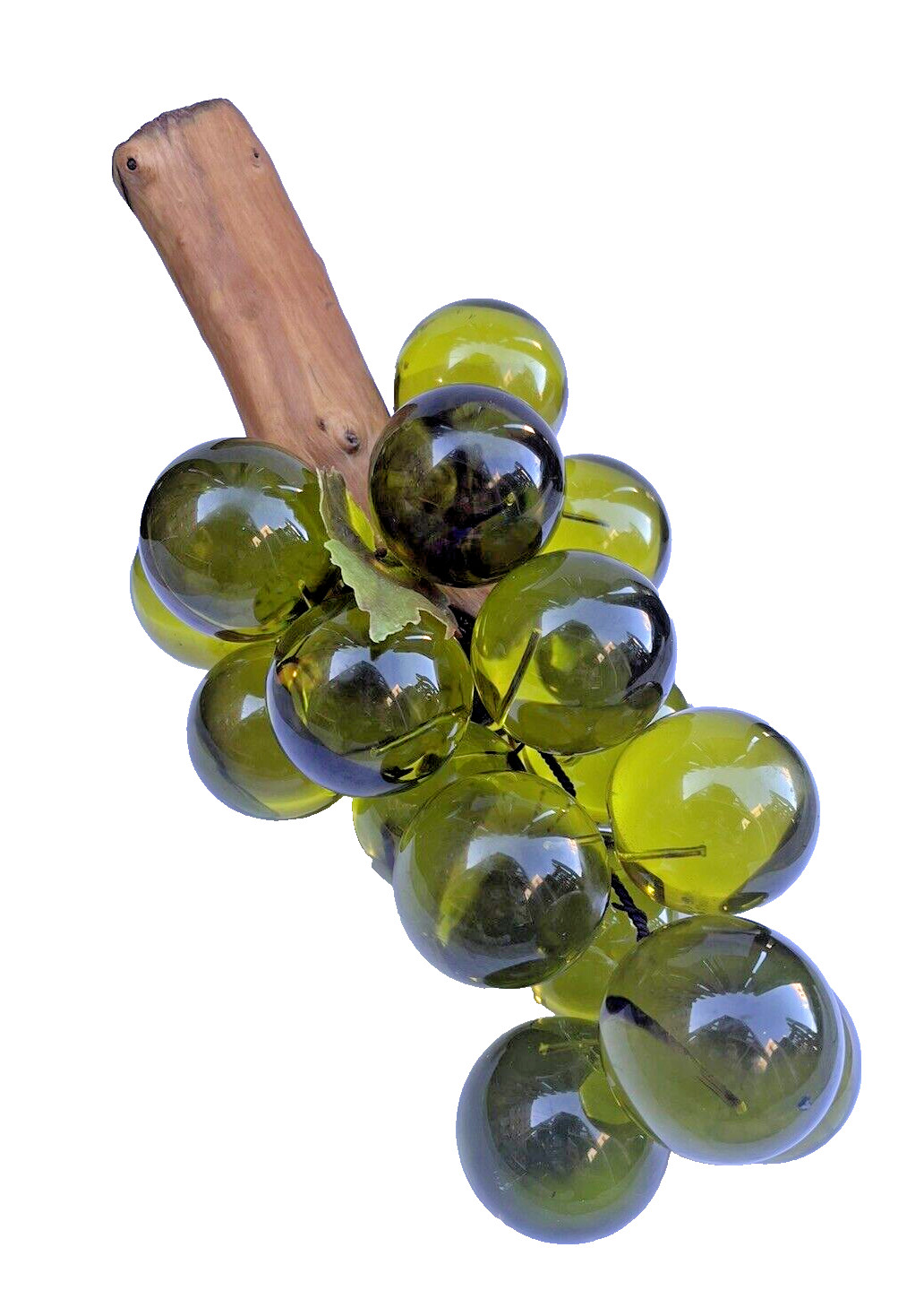 Lucite Acrylic Grapes Cluster Olive Green Driftwood Stem 11.75″ VTG MCM Decor