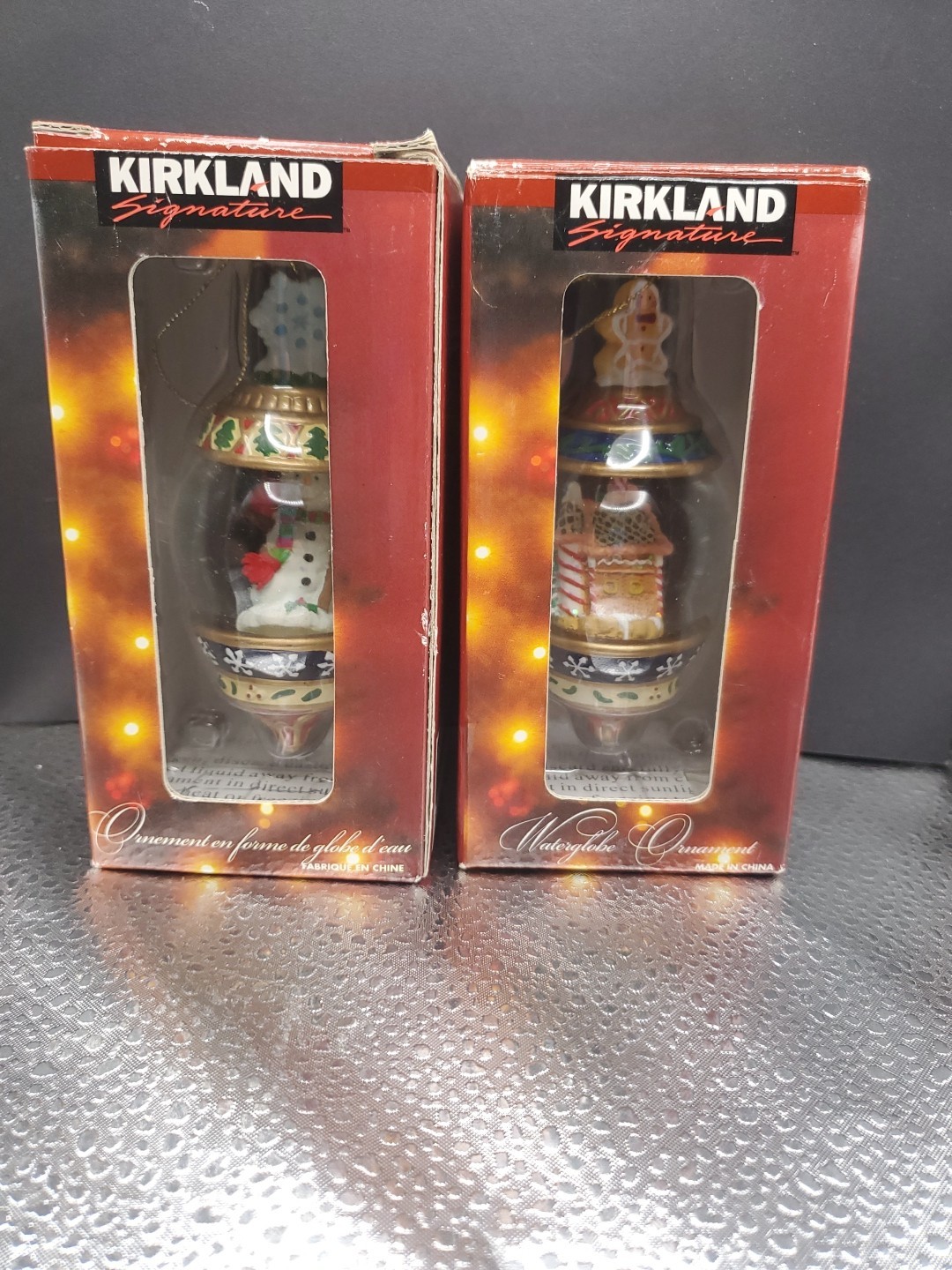 Kirkland Signature Waterglobe Ornaments Lot Of 2 Snowman & Gingerbread House