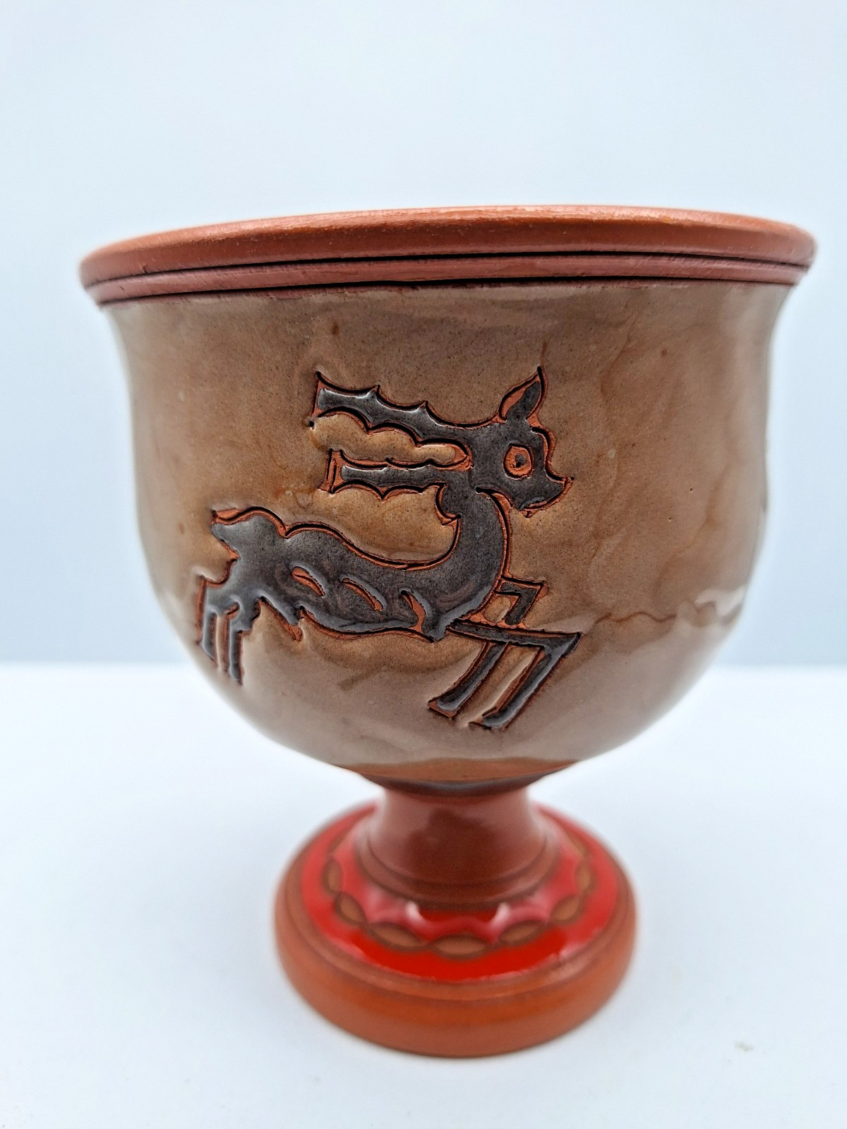 Pythagoras Handmade Ceramic Cup Brown Bonis Pottery Rhodes Greece 2022 4 1/2 in