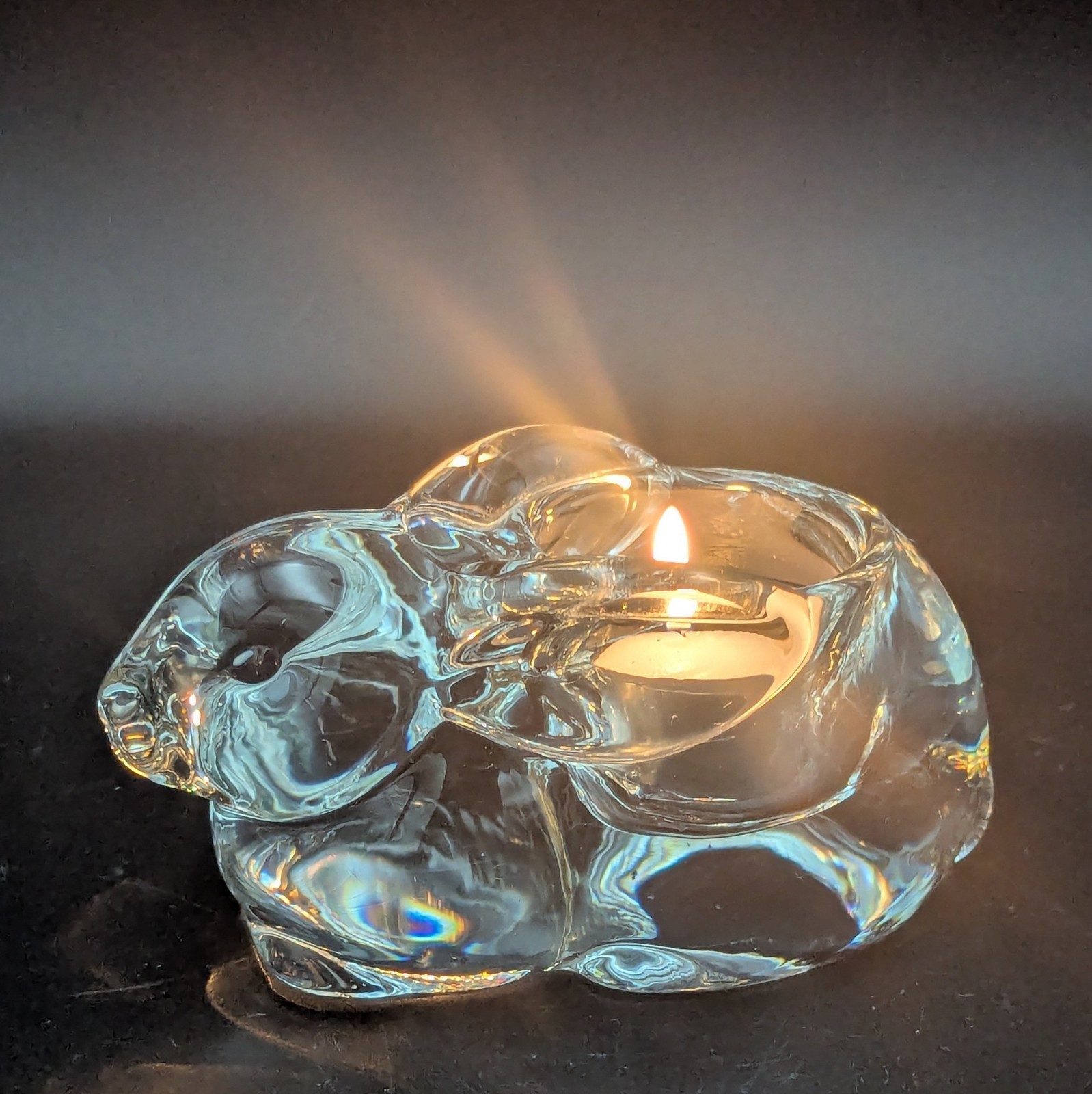 Indiana Glass Bunny Rabbit Hare Votive Tea Light Candle Holder Clear VTG Easter