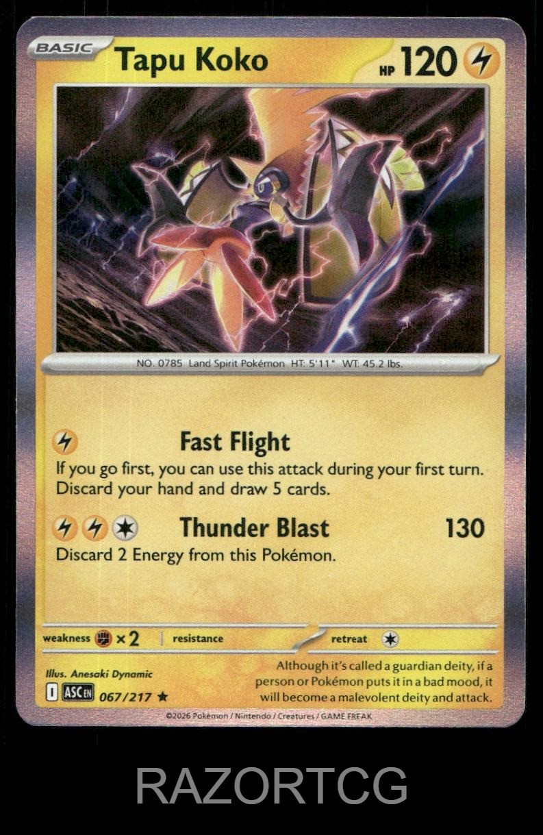 TAPU KOKO 067/217 R ASCENDED HEROES POKEMON NM/M
