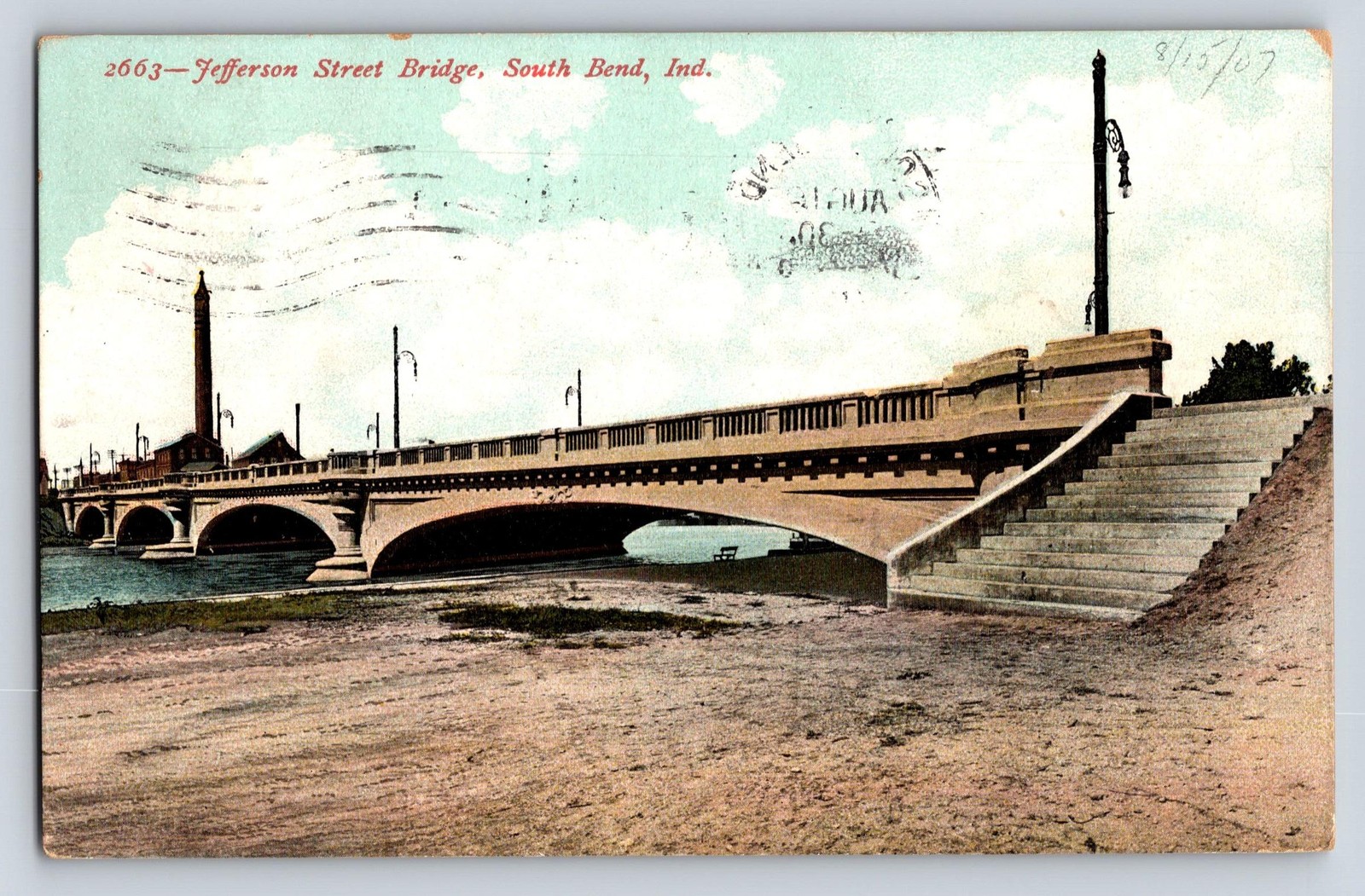 Vintage 2663 Jefferson St Bridge South Bend Ind. Postcard 5.5×3.5 Posted