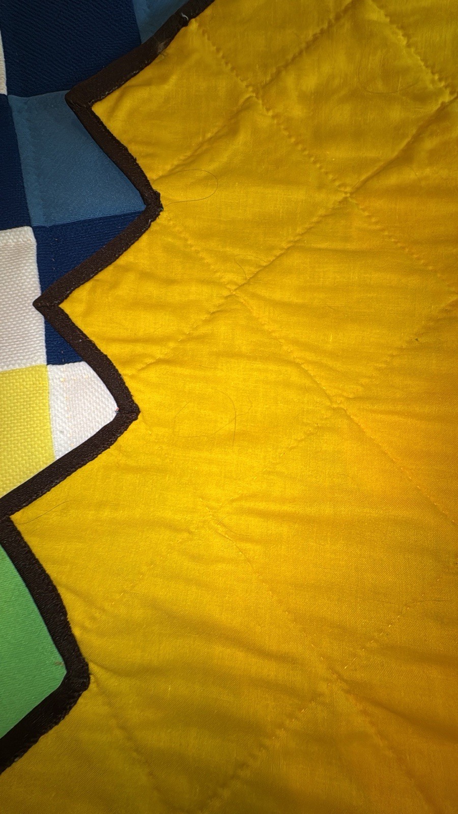 Vtg 70s Handmade Hand Stitched Funky Hippie Poly Patchwork Queen Quilt 99” x 81”