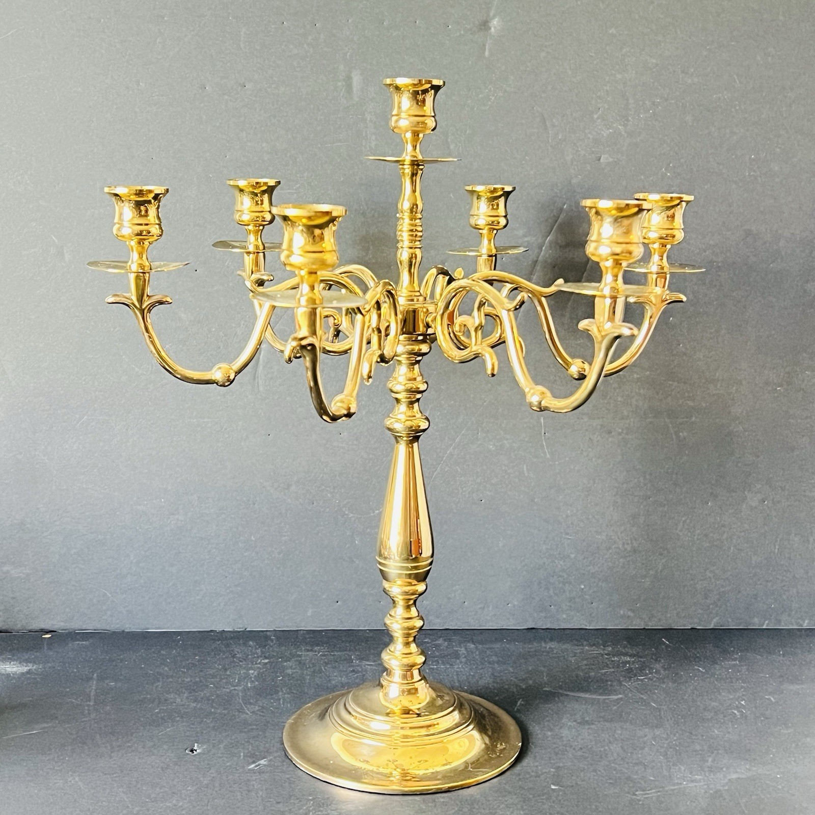Vintage Baldwin Candelabra Solid Brass 7 Candles 6 Arms USA Forged 16″