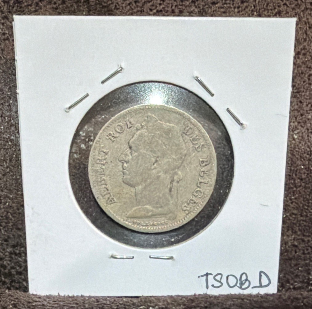 1925 Belgian Congo 50 Centimes Copper Nickel Coin-24MM-CONGO BELGE-KN#22
