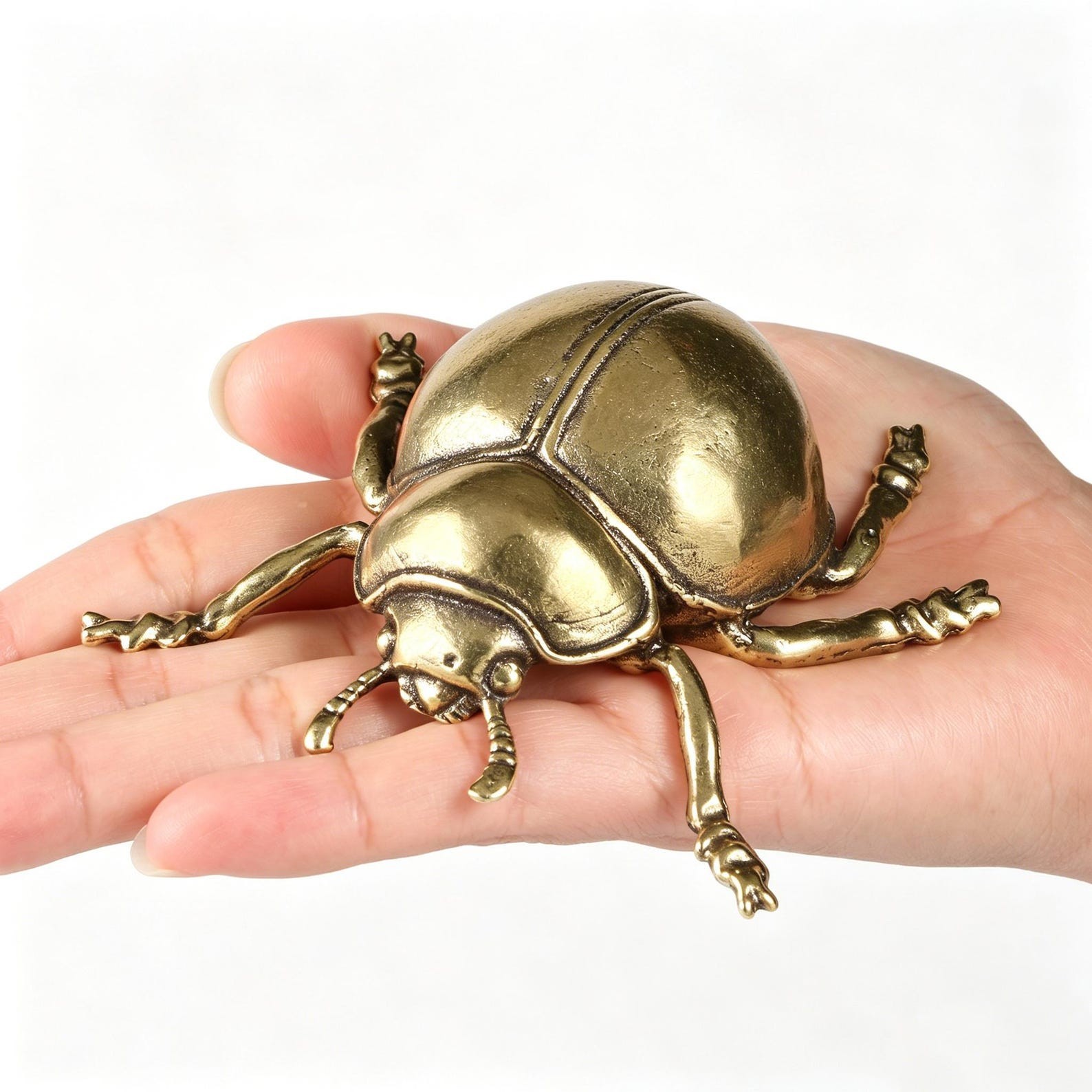 Large Solid Brass Beetle Figurine, Vintage Scarab Sculpture, Retro Insect Decor