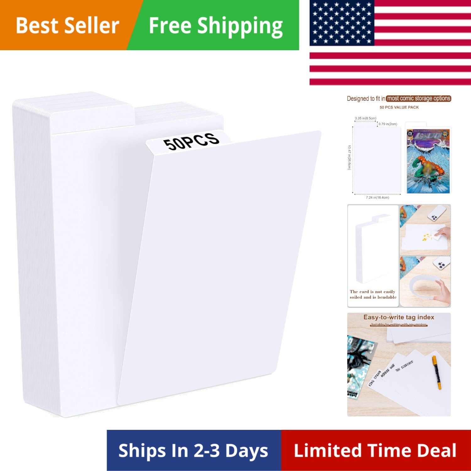 Comic Book Dividers 50-Pack Cardboard Dividers with Tabs for Storage Boxes