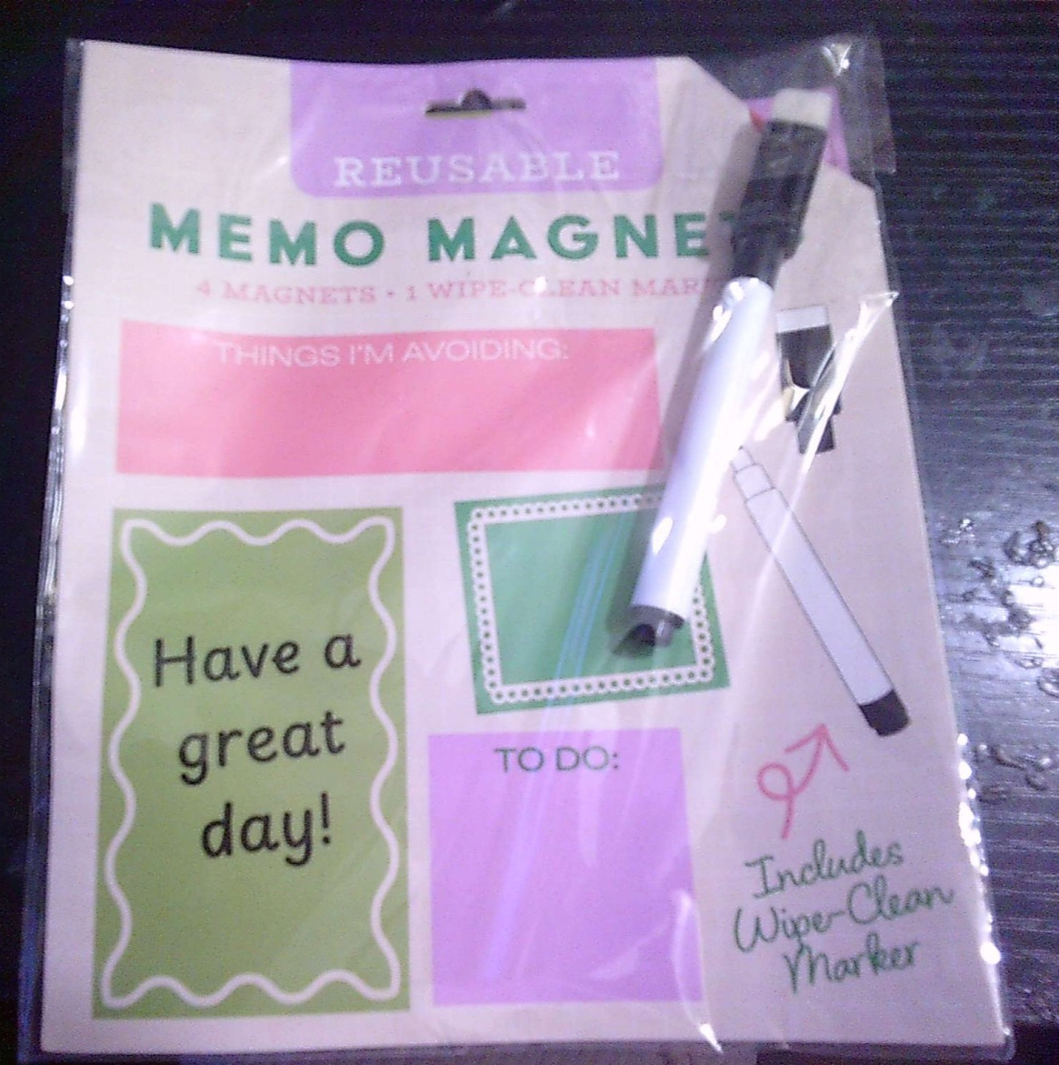 NEW 4 pc Reusable Memo Magnets set with wipe clean marker