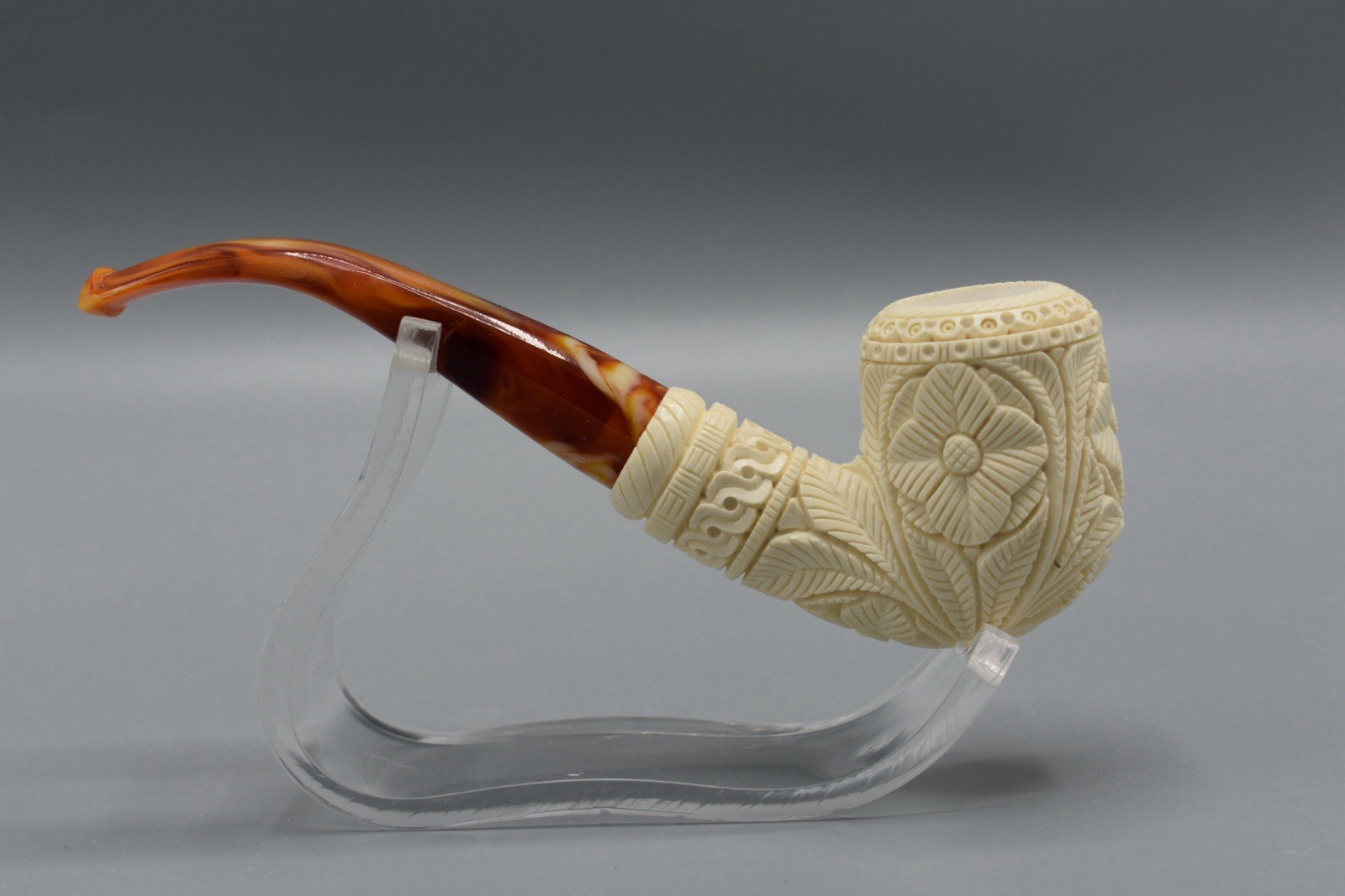 H ege Ornate Full Bent Pipe New-block Meerschaum Handmade New W Case#1811