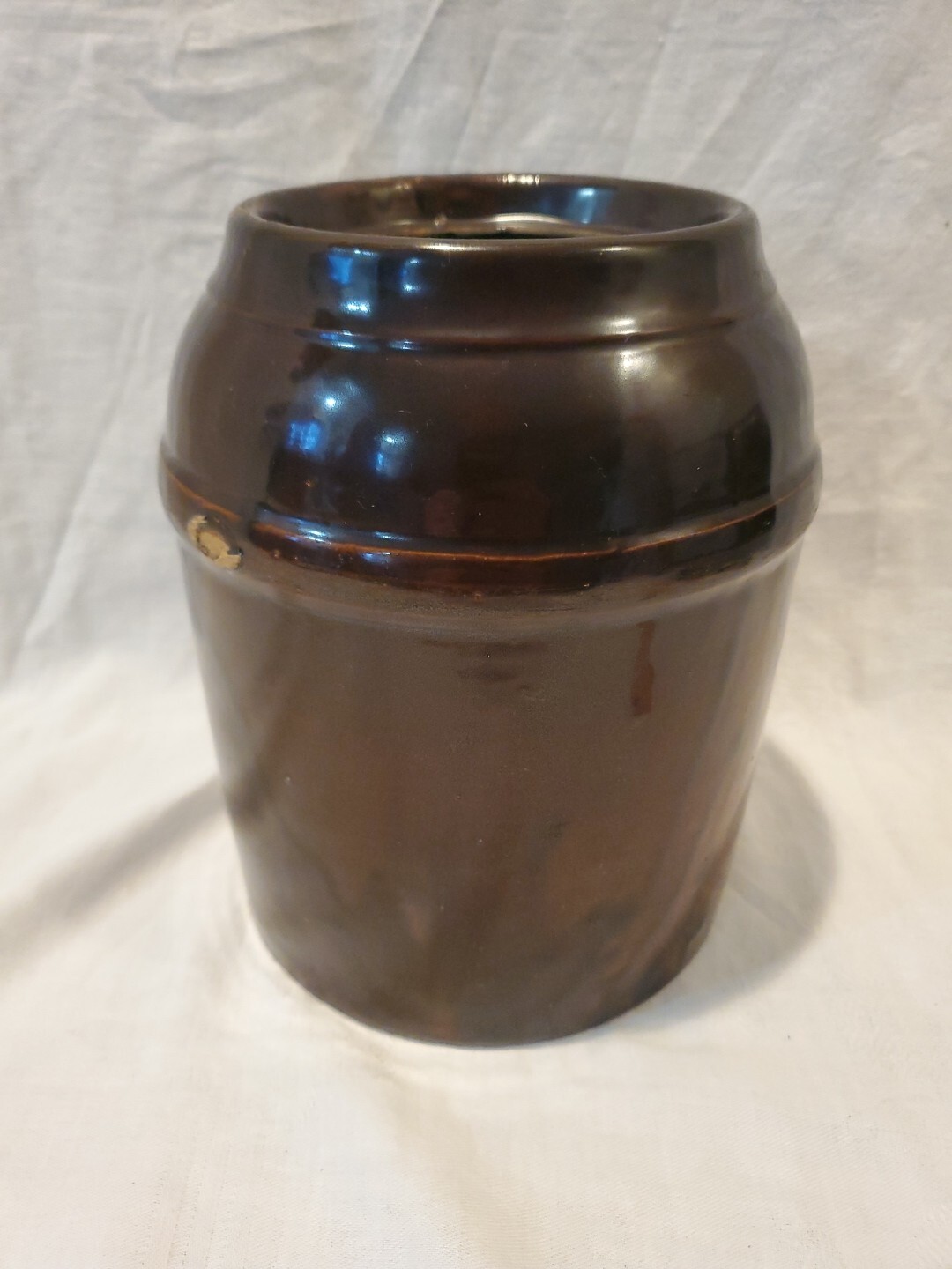 Antique Peoria Pottery Brown Crock Storage Jar 8 1/4″ Tall No Lid