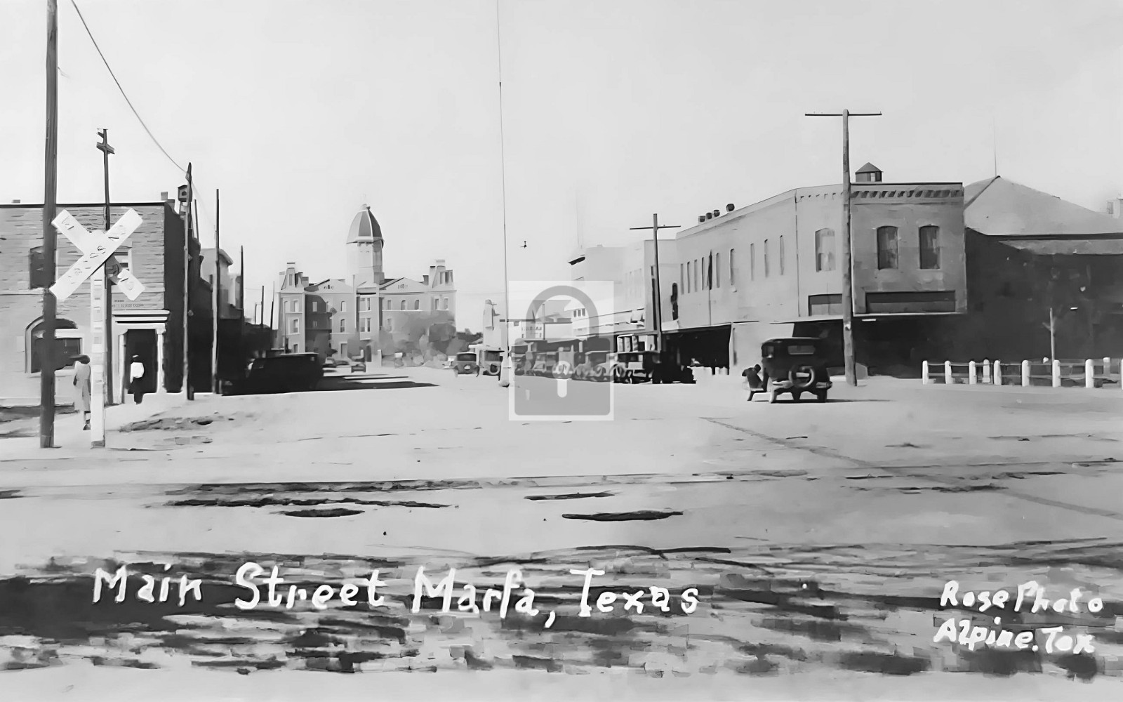 Main Street View Railroad Crossing Marfa Texas TX – Reprint