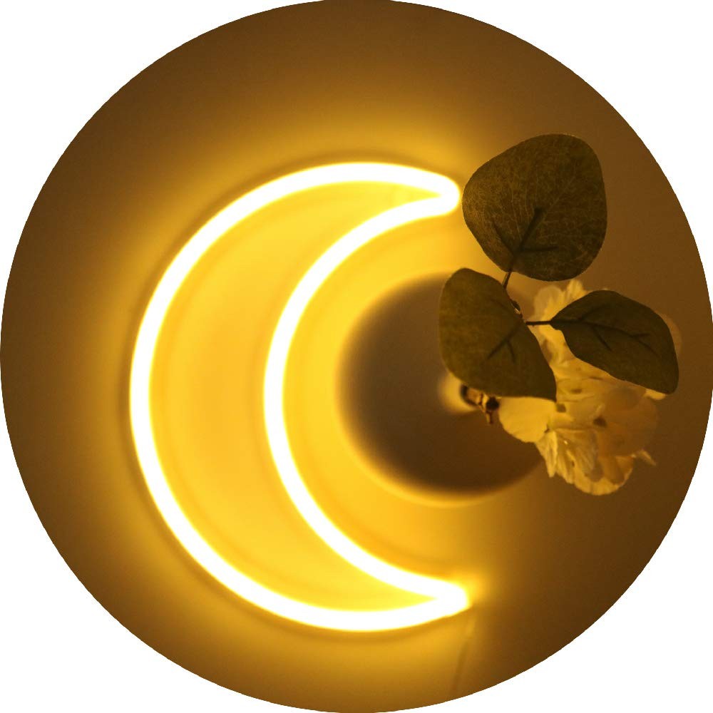 LED Warm White Moon Neon Light, Cute Neon Moon Sign,Christmas Room Decor Battery