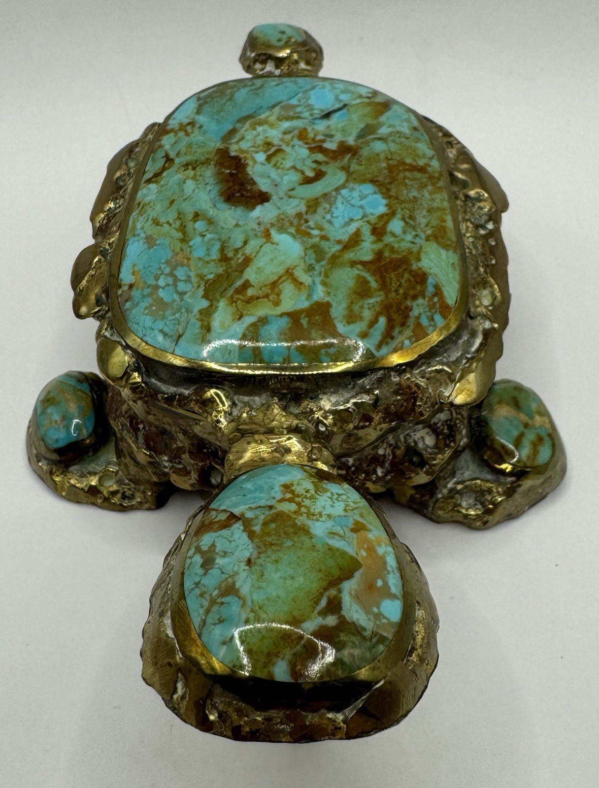 Jack Bryant Turquoise Turtle Sculpture Bronze Cast Southwestern Texas Artist