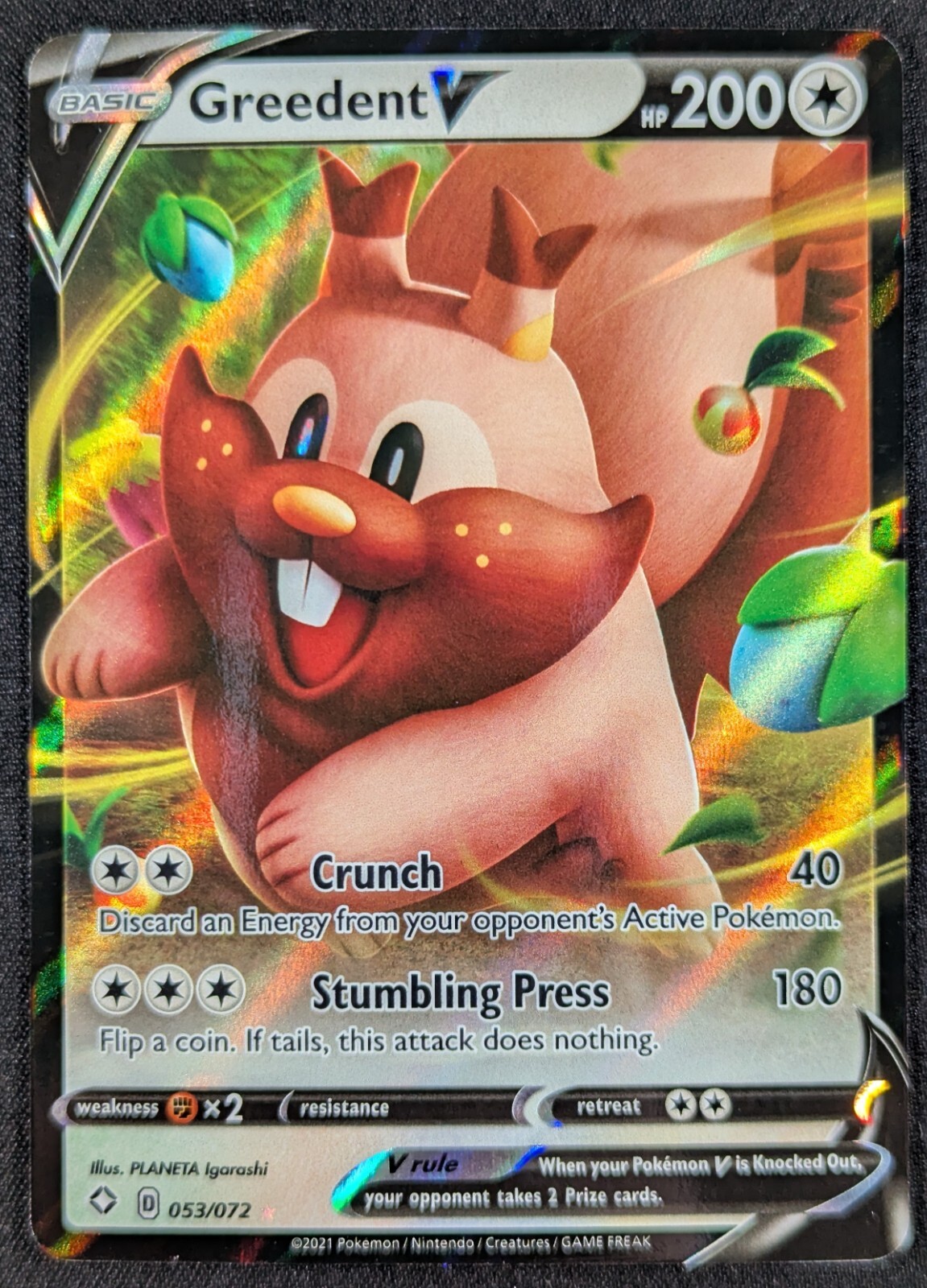 Greedent V 2021 Shining Fates Full Art Ultra Rare Holo Pokemon Card 053/072 (NM)