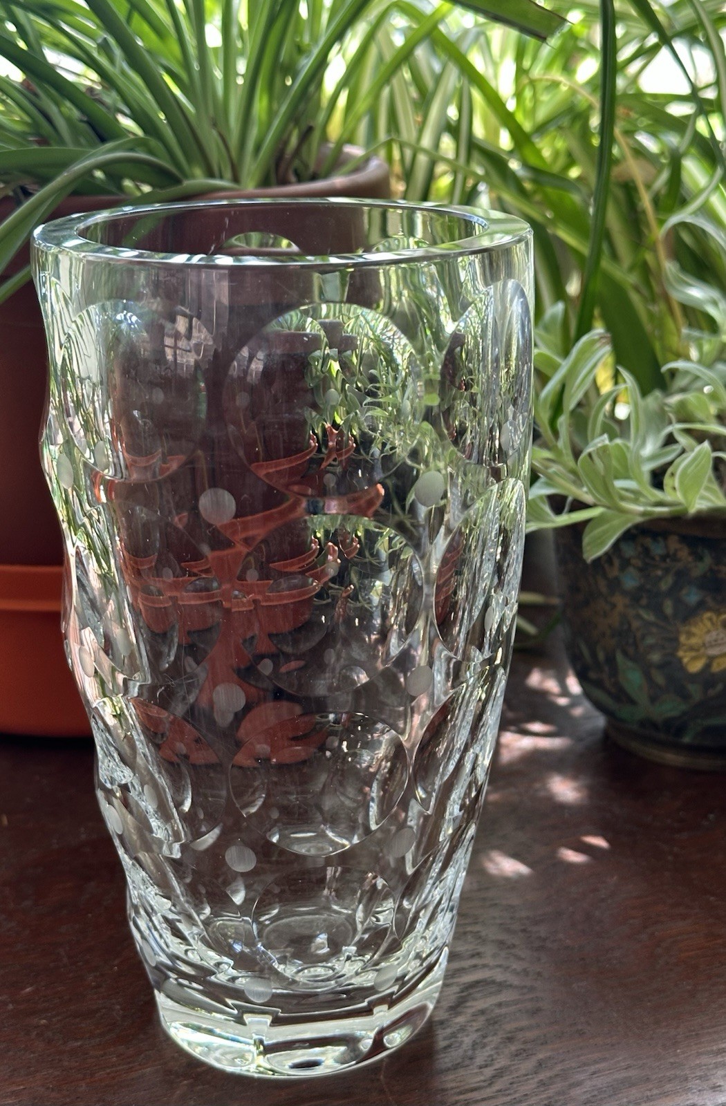 Peill Putzler Germany MCM Crystal VASE Great Optics Etched Dots Concave Circles