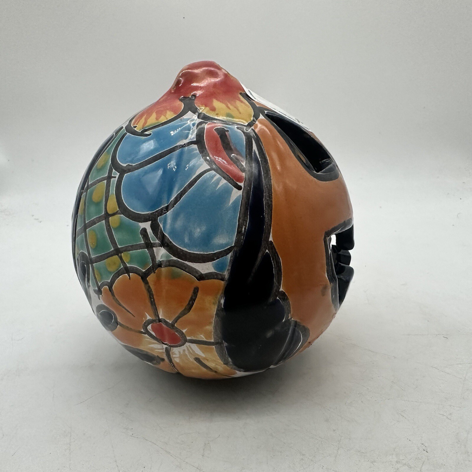 Talavera Blue Orange Mexican Pottery Jack O Lantern Pumpkin Decor New Halloween