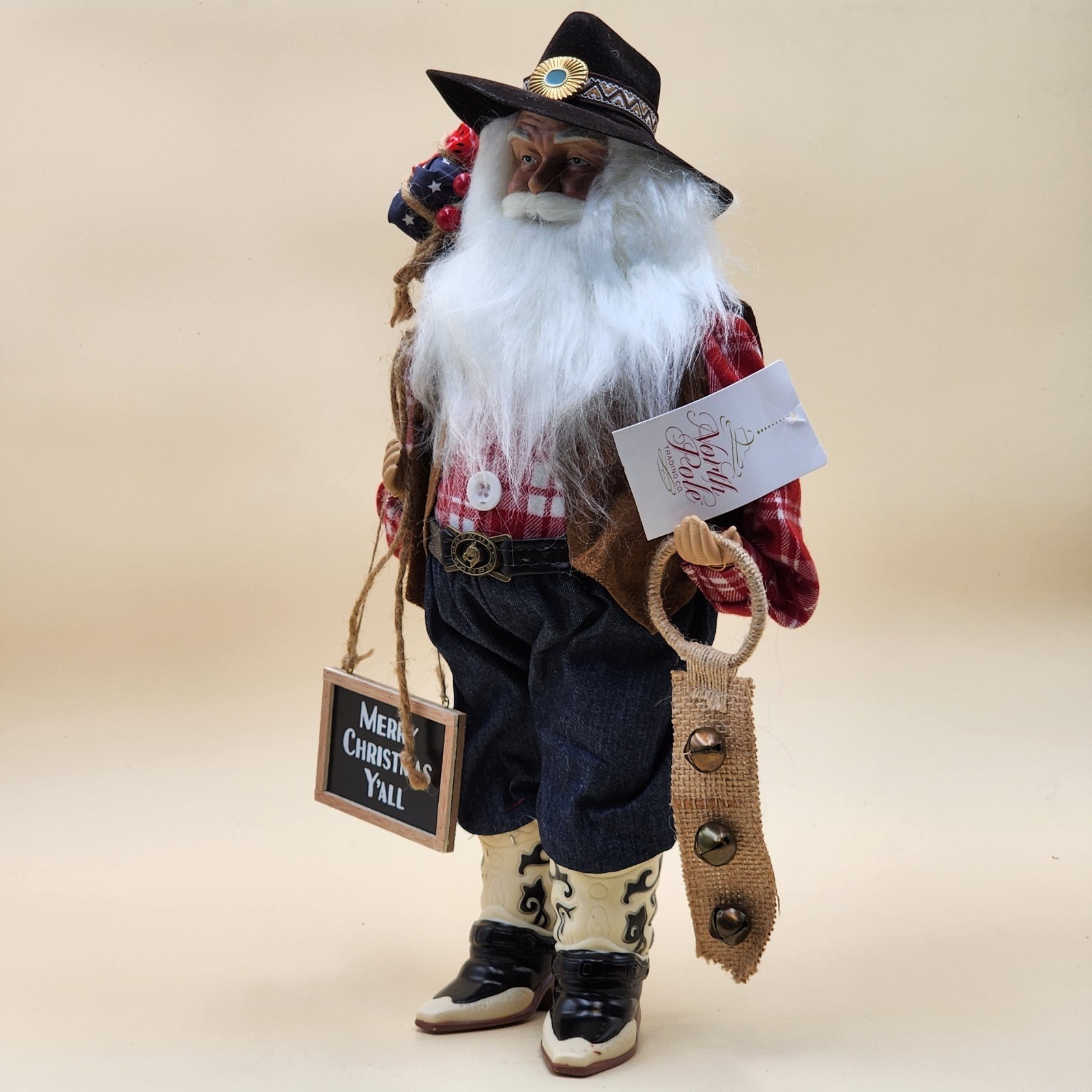 North Pole Trading Co Cowboy Santa 18″ Figurine Western Boots Original Tags JCP