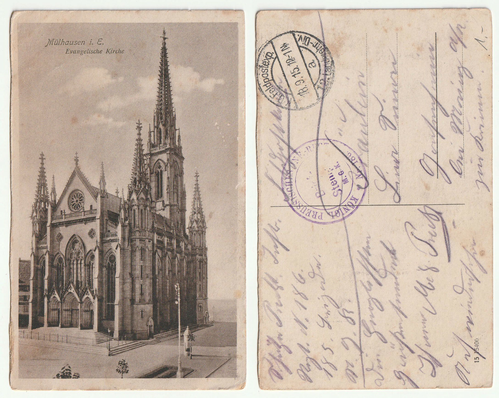 82415 – Mulhouse I.E. Evangelical Church field postcard, expired 18.9.1915