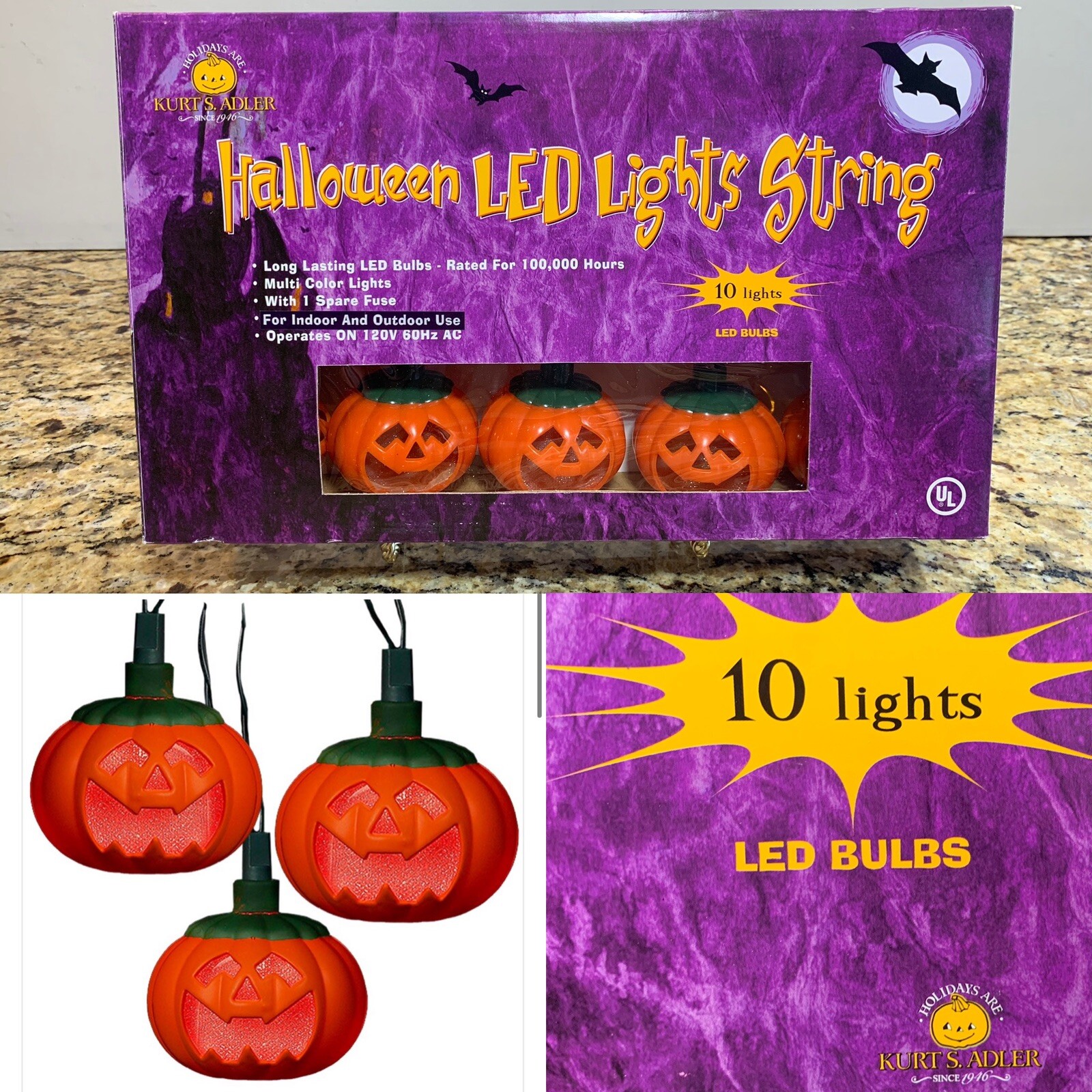 KURT ADLER 10L Pumpkin Halloween LED String Light Set *NEW* ( 8 Sets AVAIL)