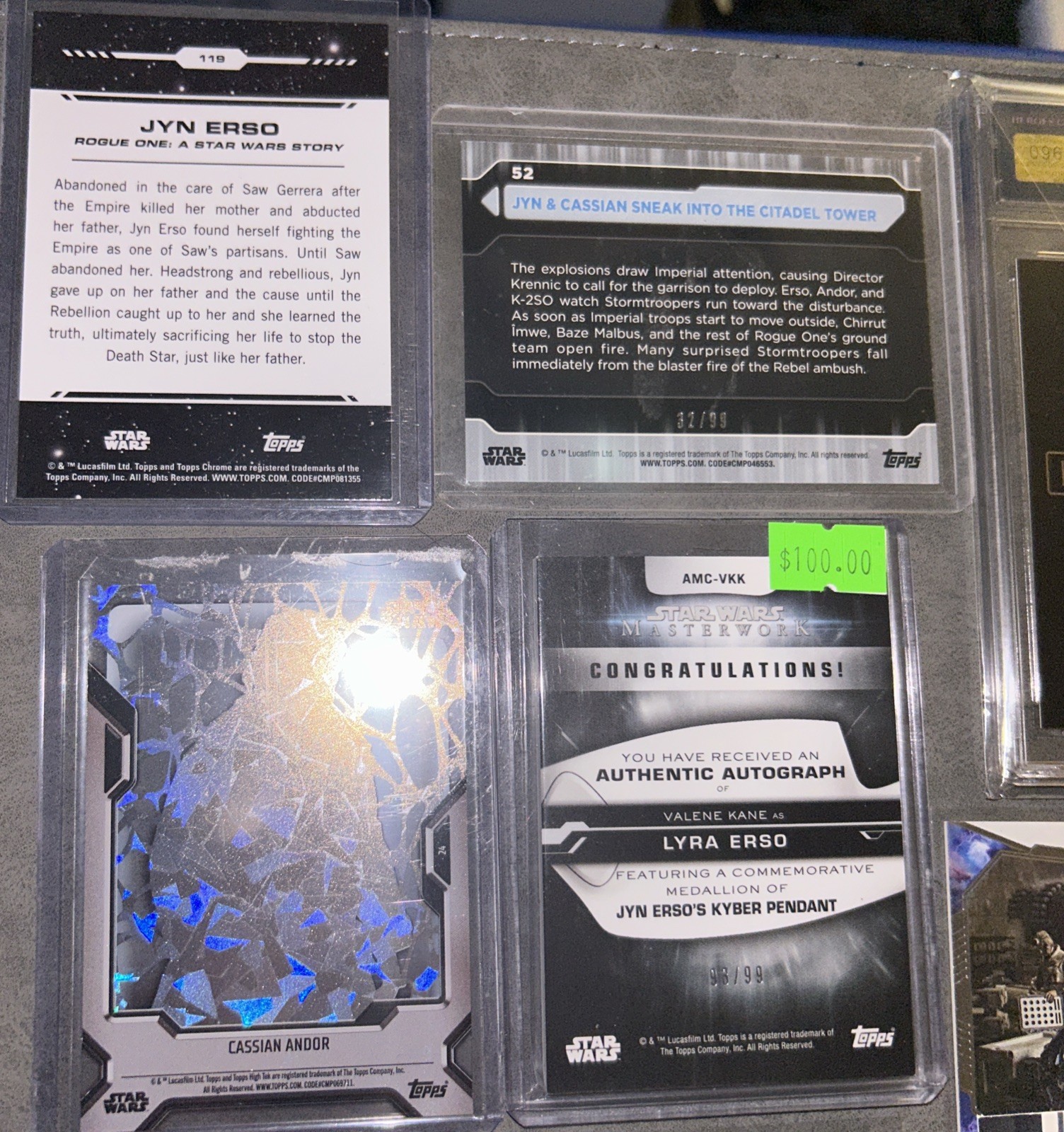 Star Wars Rogue One Cassian Andor Jyn Erso serial numbered & Bonus trading Cards