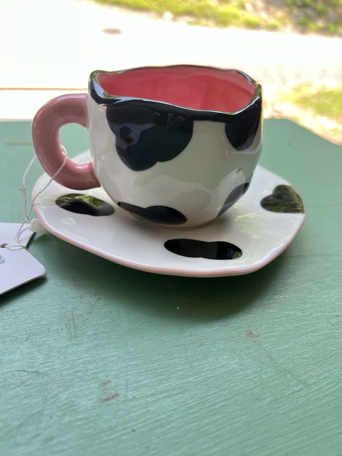 Cow Themed Strengthen Porcelain Tea Cup & Saucer Farmhouse Black White NIB