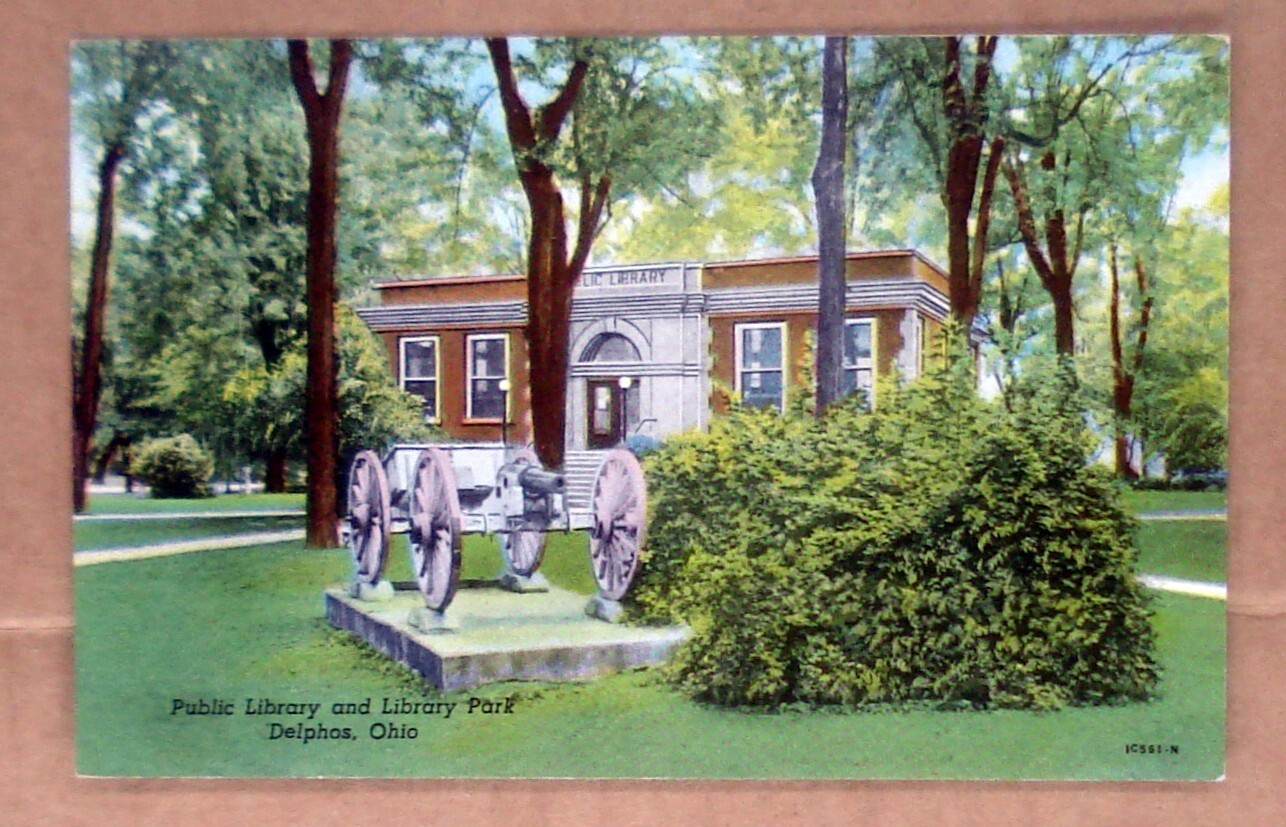 Delphos Ohio OH Public Library Park Vtg Postcard Unused