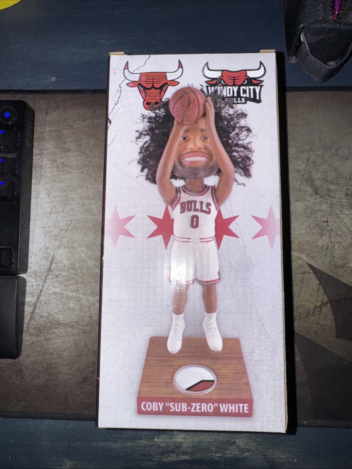 Windy City Bulls Coby White Bobblehead With Game Used Jersey Piece SGA