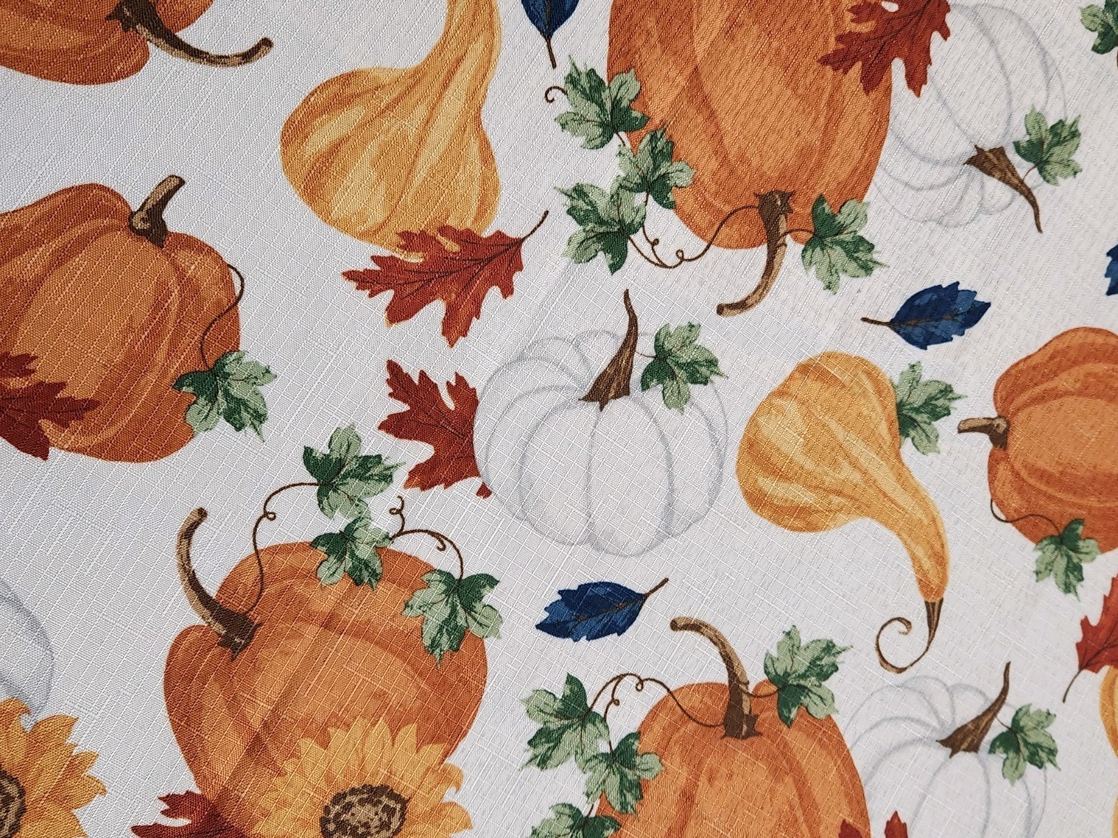 Fall Tablecloth Orange & White Pumpkins, Gourds 52″x 68″ Easy Care Polyester