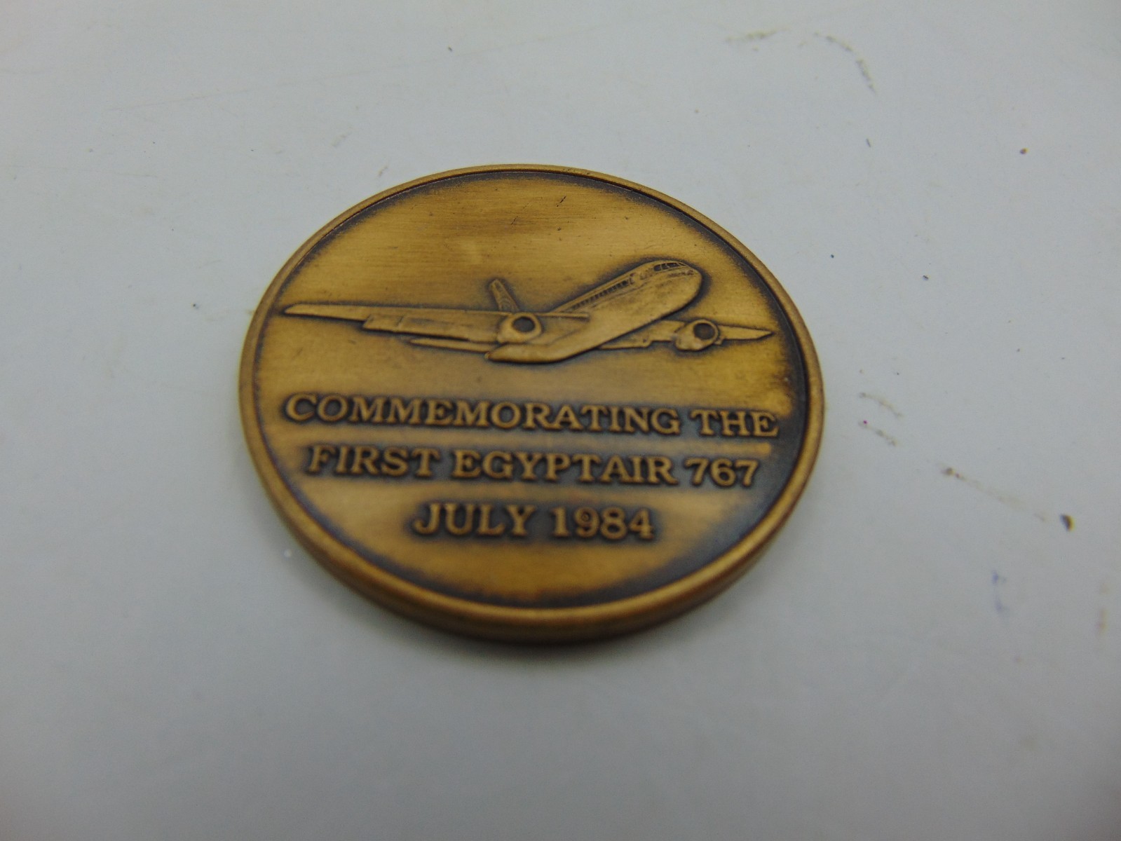 Vintage July 1984 Challenge Coin Commemorating the first Egyptair 767 Egypt Air