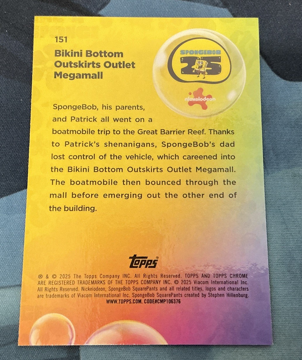 2025 Topps Chrome SpongeBob #151 Bikini Bottom Outskirts Outlet Megamall Blue